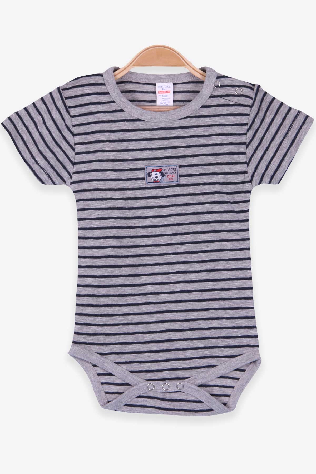 Breeze Erkek Bebek Çıtçıtlı Body Çizgili Gri Melanj (9 Ay-3 Yaş)