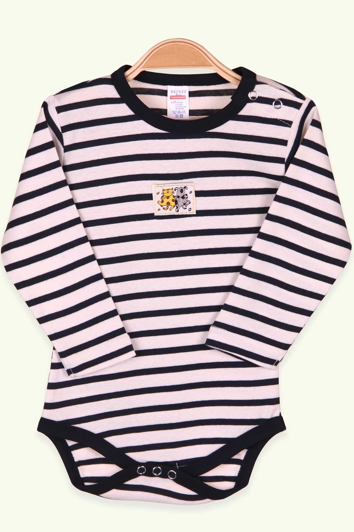 Breeze Erkek Bebek Çıtçıtlı Body Çizgili Ekru (9 Ay-3 Yaş)