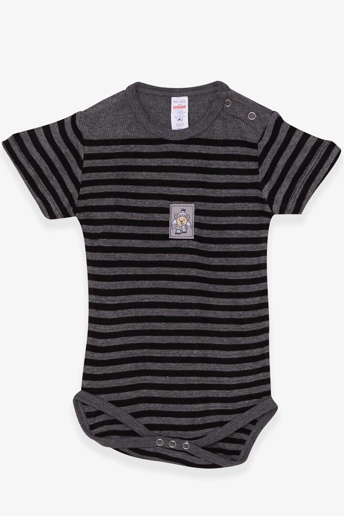 Breeze Erkek Bebek Çıtçıtlı Body Çizgili Füme (9 Ay-3 Yaş)