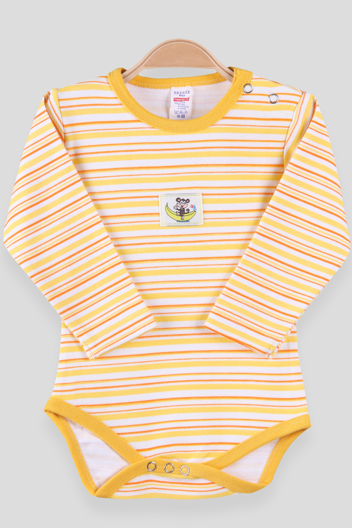 Breeze Erkek Bebek Çıtçıtlı Body Çizgili Sarı (9 Ay-3 Yaş)
