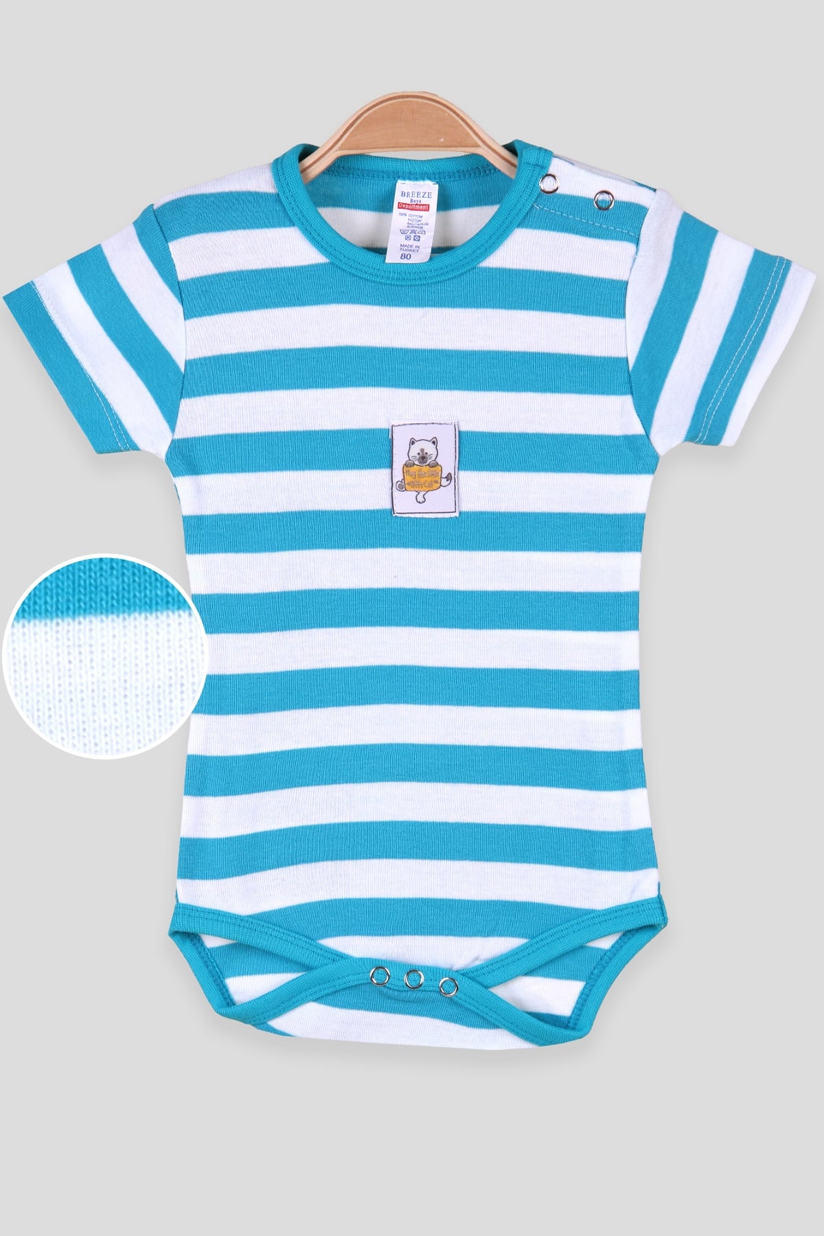 Breeze Erkek Bebek Çıtçıtlı Body Çizgili Turkuaz (9 Ay-3 Yaş)