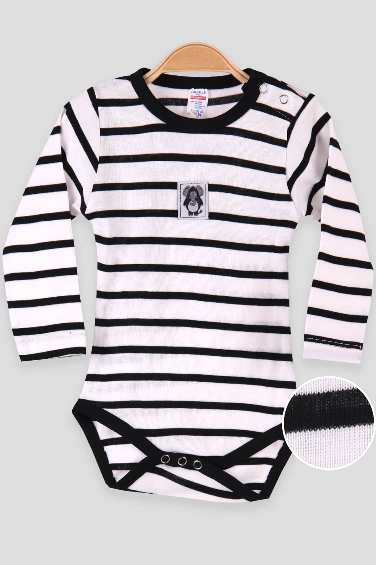 Breeze Erkek Bebek Çıtçıtlı Body Çizgili Siyah (9 Ay-3 Yaş)