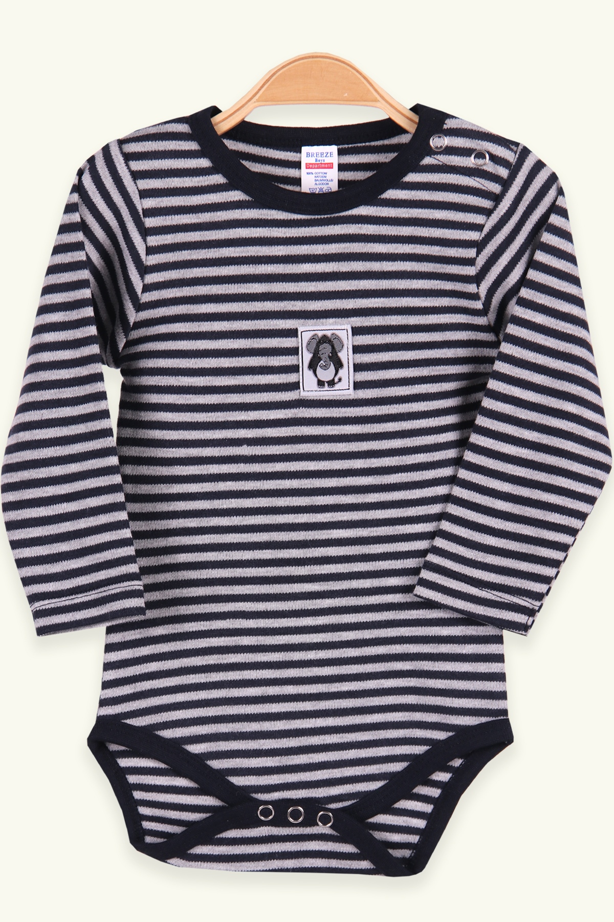 Breeze Erkek Bebek Çıtçıtlı Body Çizgili Lacivert (9 Ay-3 Yaş)