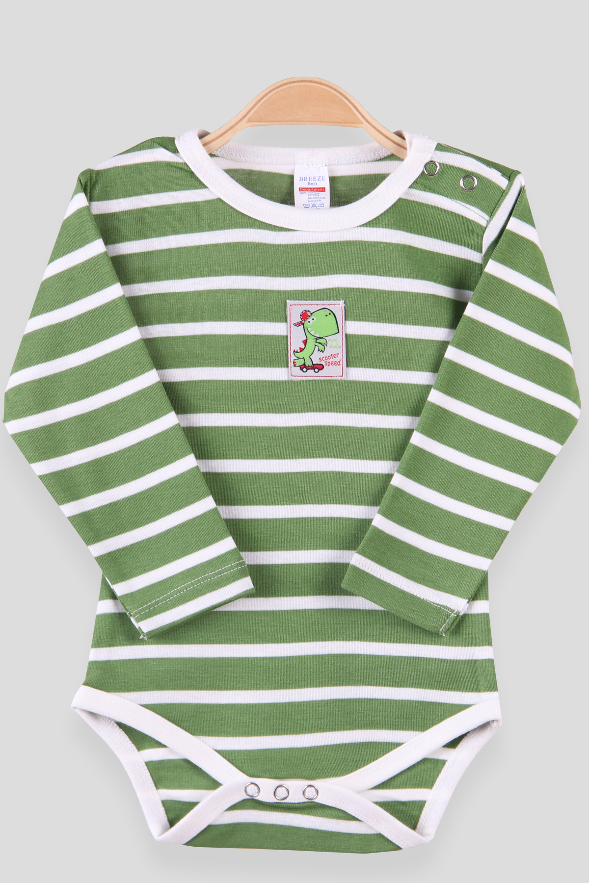 Breeze Erkek Bebek Çıtçıtlı Body Çizgili Yeşil (9 Ay-3 Yaş)