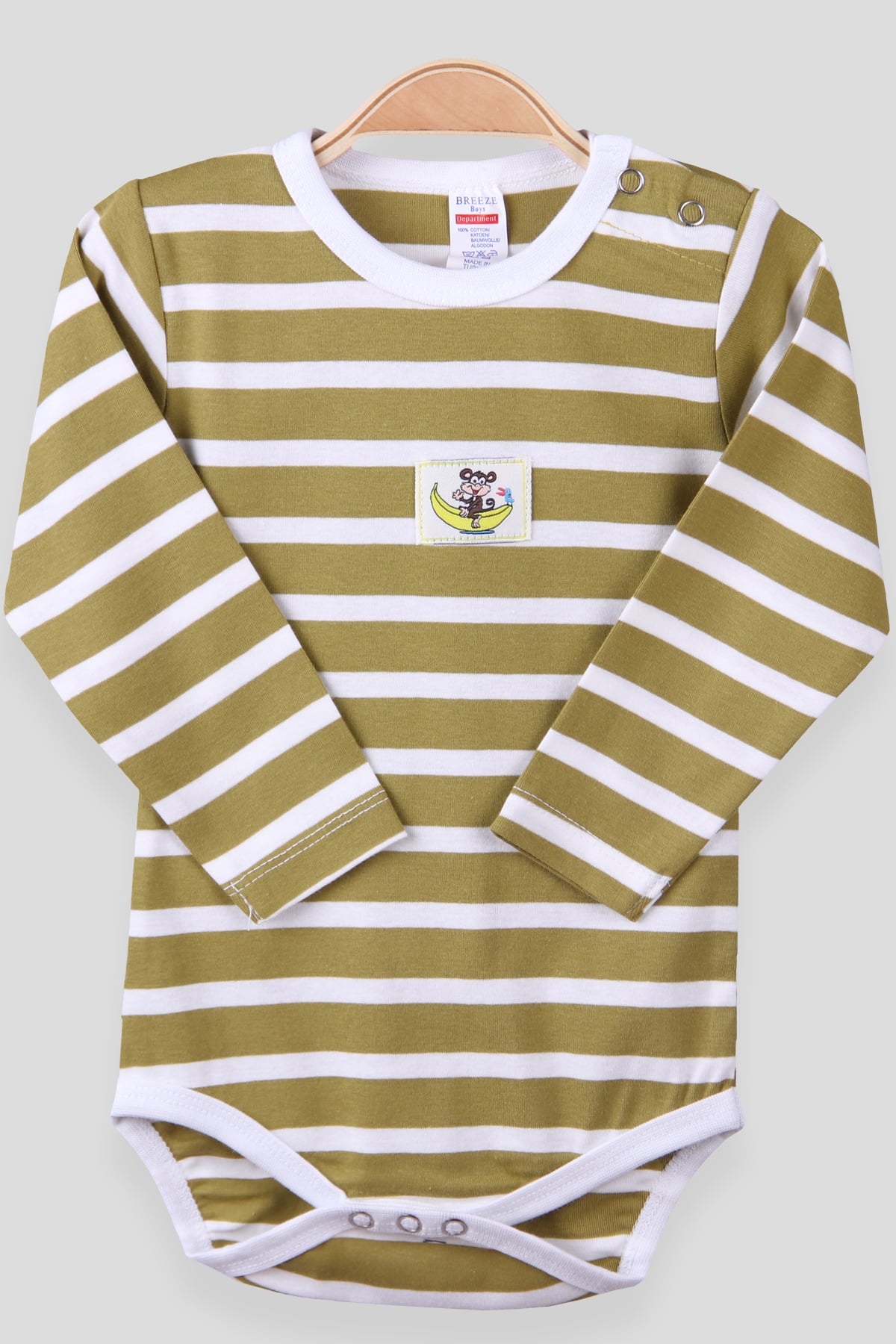 Breeze Erkek Bebek Çıtçıtlı Body Çizgili Yeşil (9 Ay-3 Yaş)