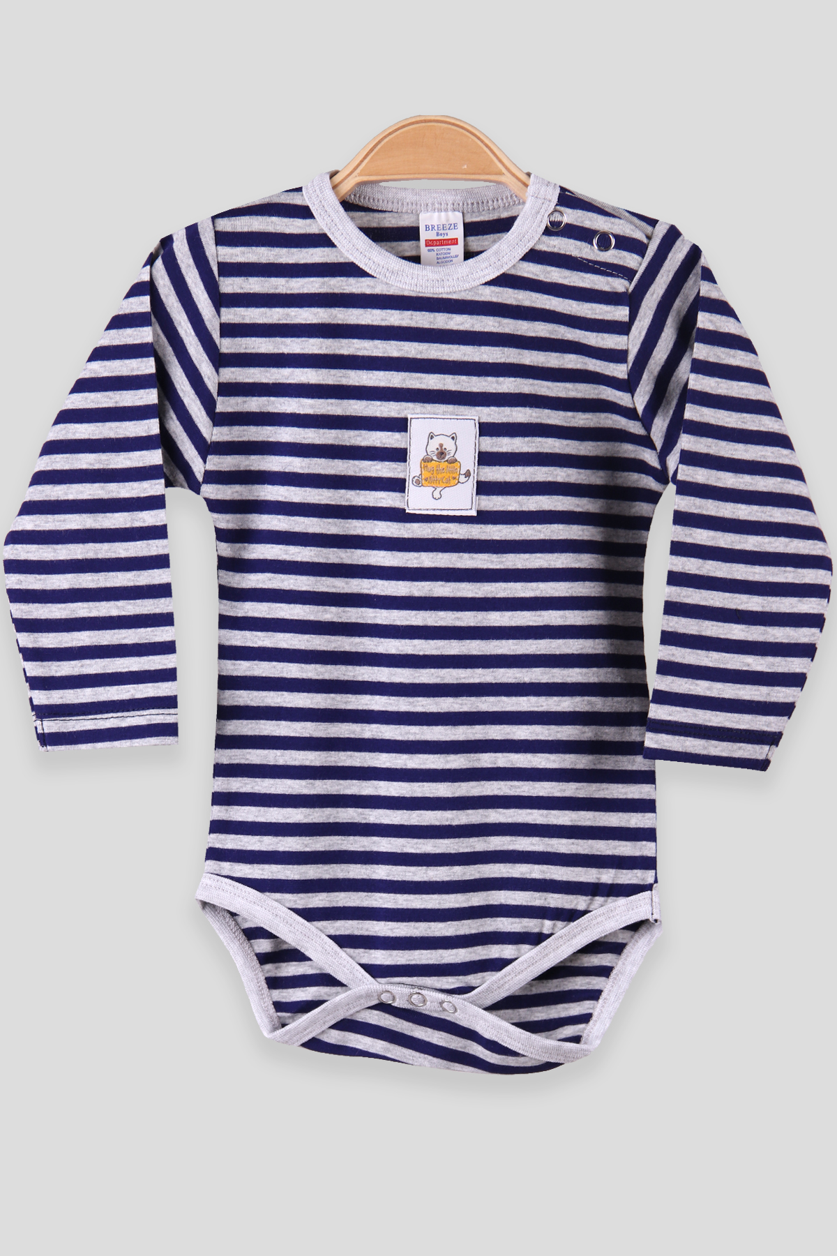 Breeze Erkek Bebek Çıtçıtlı Body Çizgili Gri (9 Ay-3 Yaş)