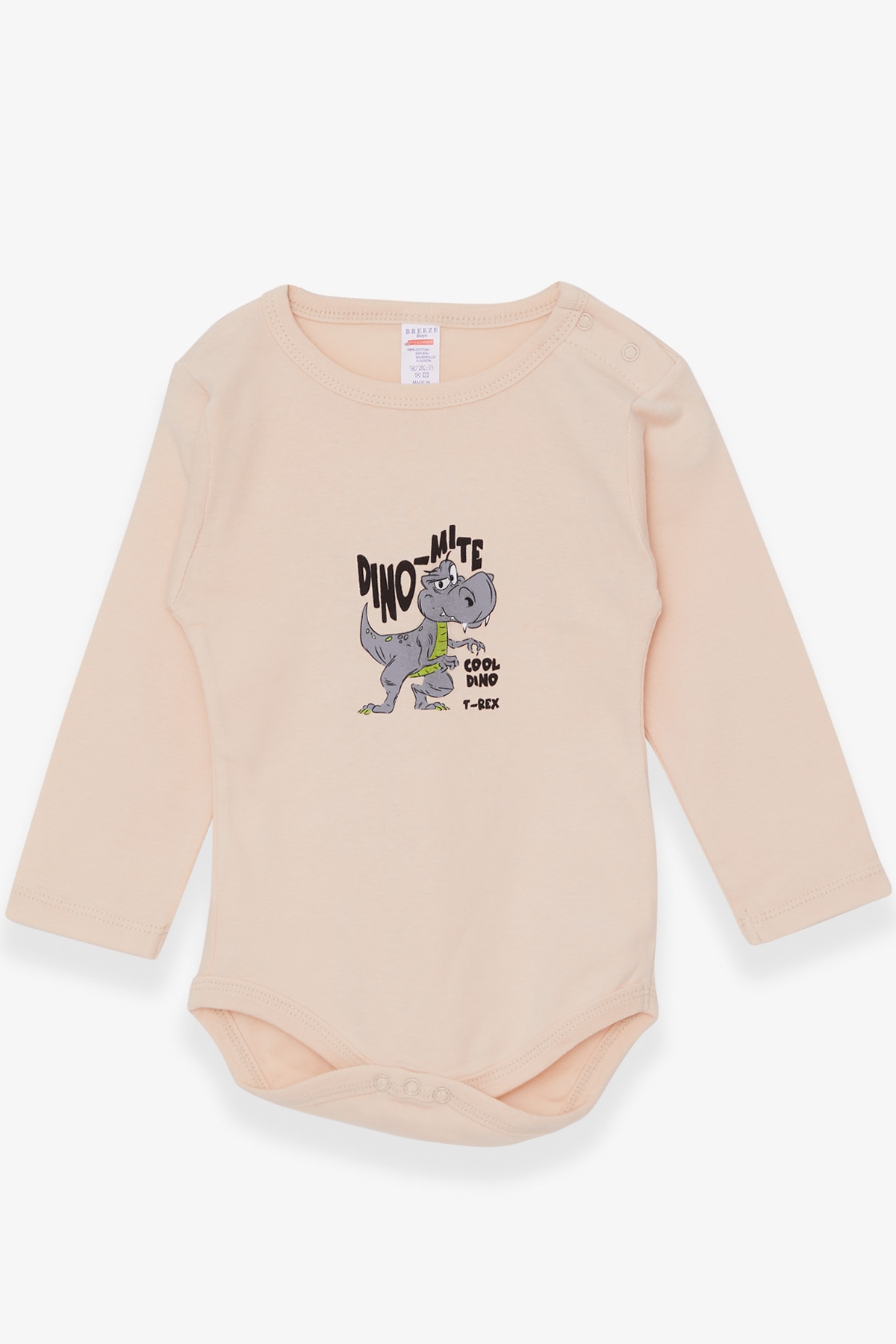 Breeze Erkek Bebek Çıtçıtlı Body Dinozor Baskılı Bej (9 Ay-3 Yaş)