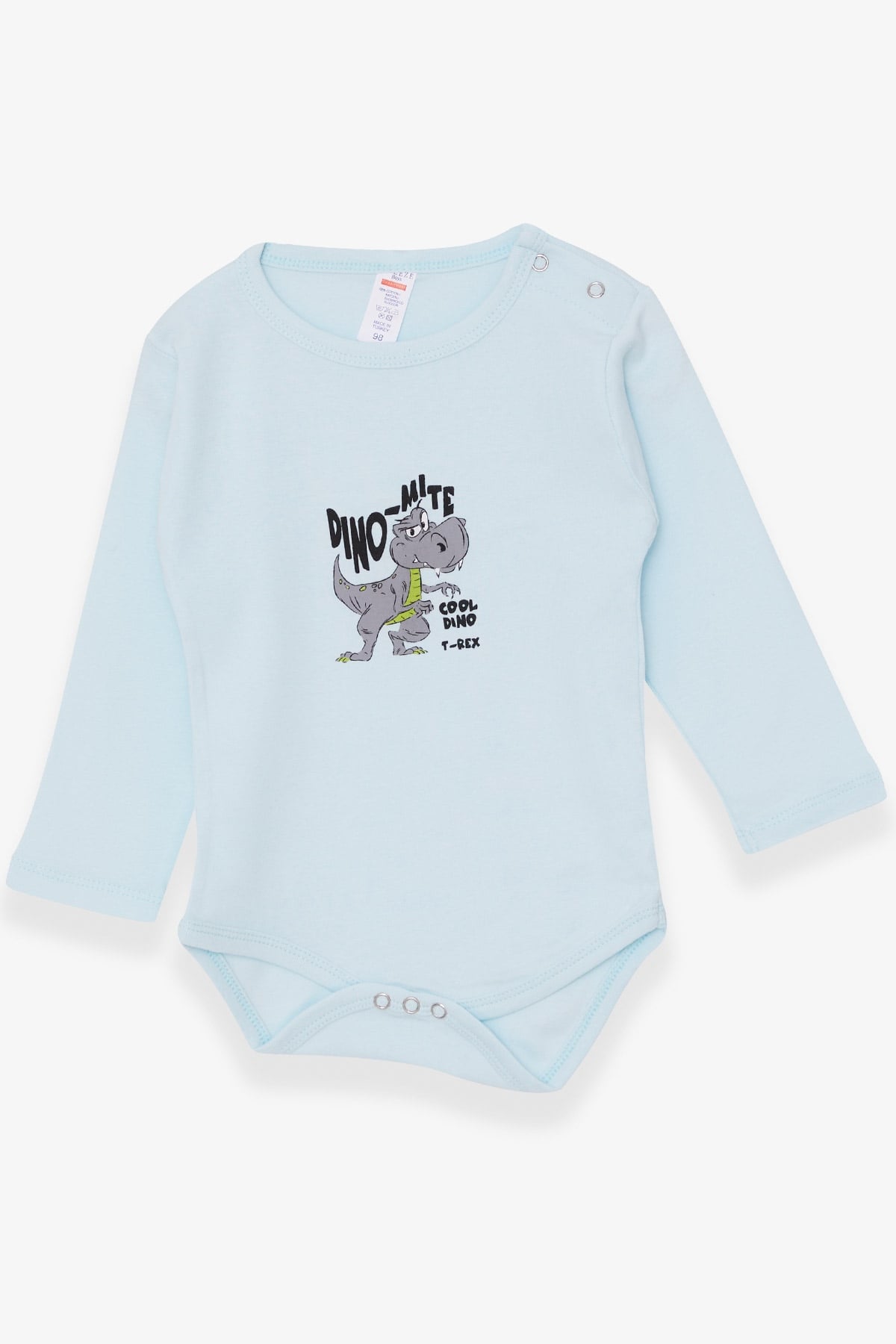 Breeze Erkek Bebek Çıtçıtlı Body Dinozor Baskılı Açık Mavi (9 Ay-3 Yaş)