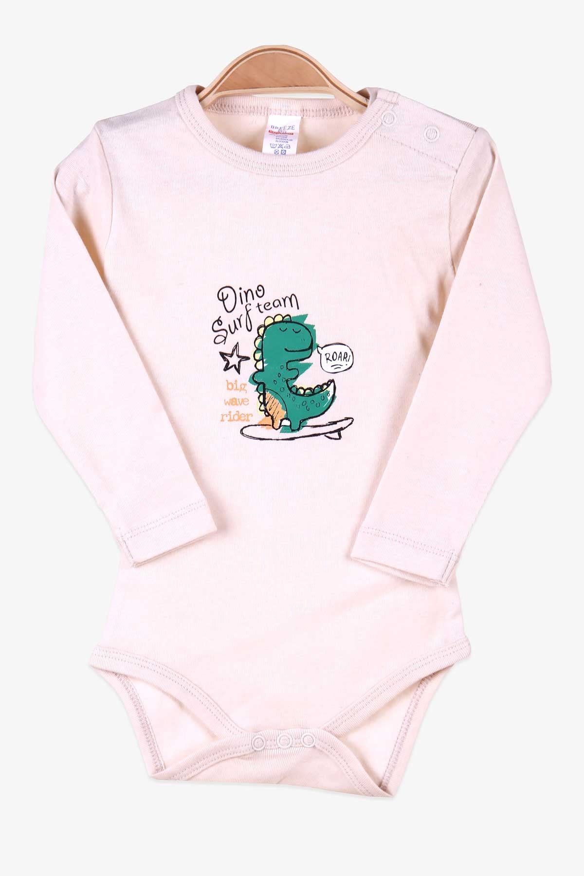 Breeze Erkek Bebek Çıtçıtlı Body Dinozor Baskılı Krem (9 Ay-2 Yaş)