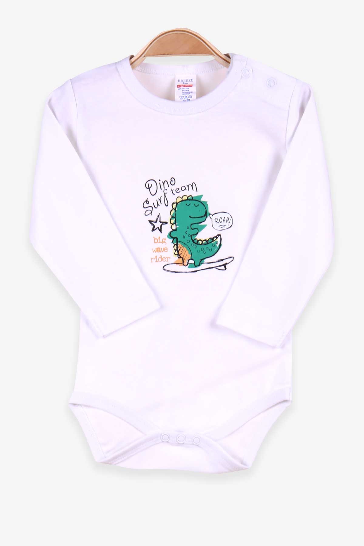 Breeze Erkek Bebek Çıtçıtlı Body Dinozor Baskılı Beyaz (9 Ay-1.5 Yaş)