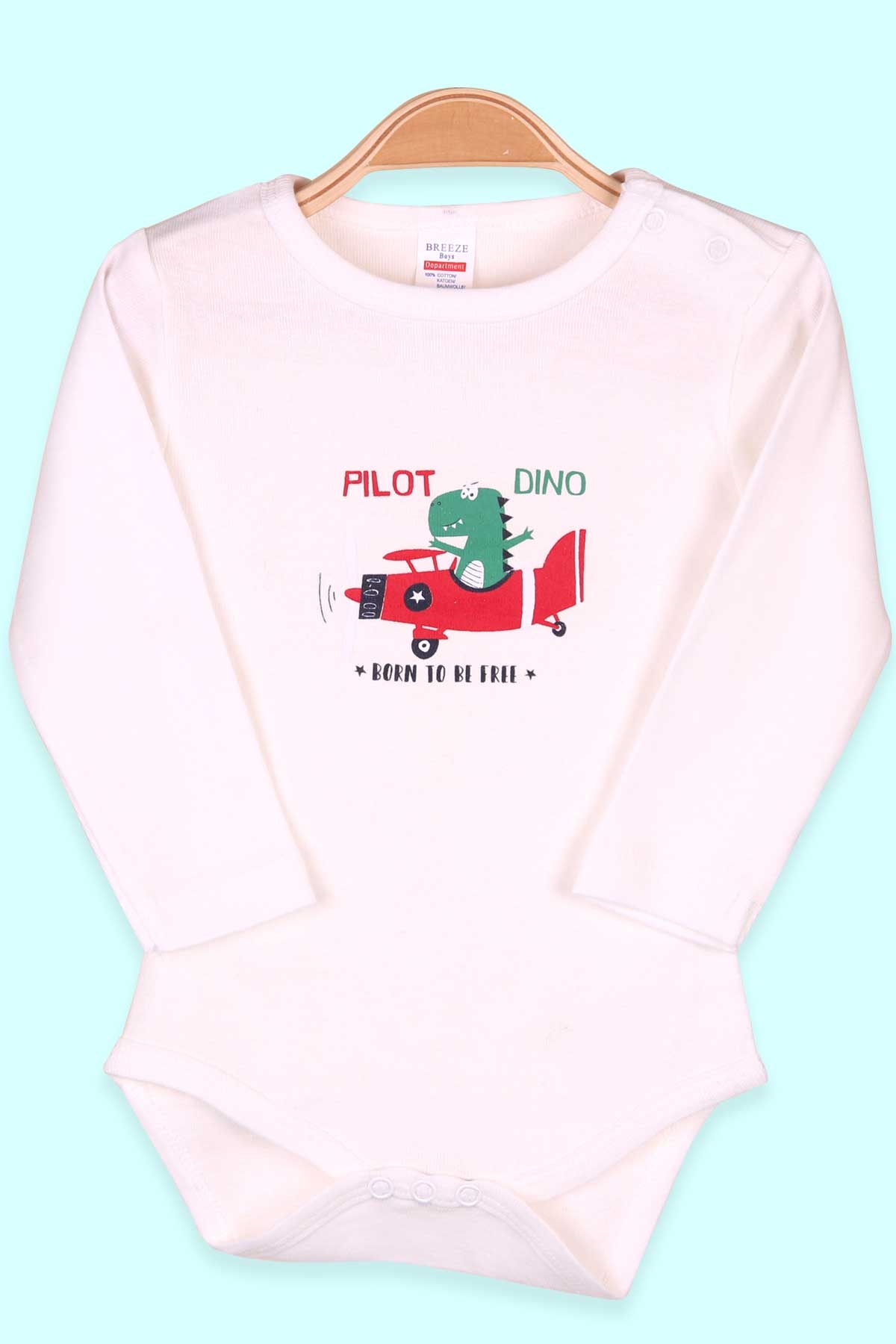 Breeze Erkek Bebek Çıtçıtlı Body Dinozor Baskılı Ekru (9 Ay-3 Yaş)