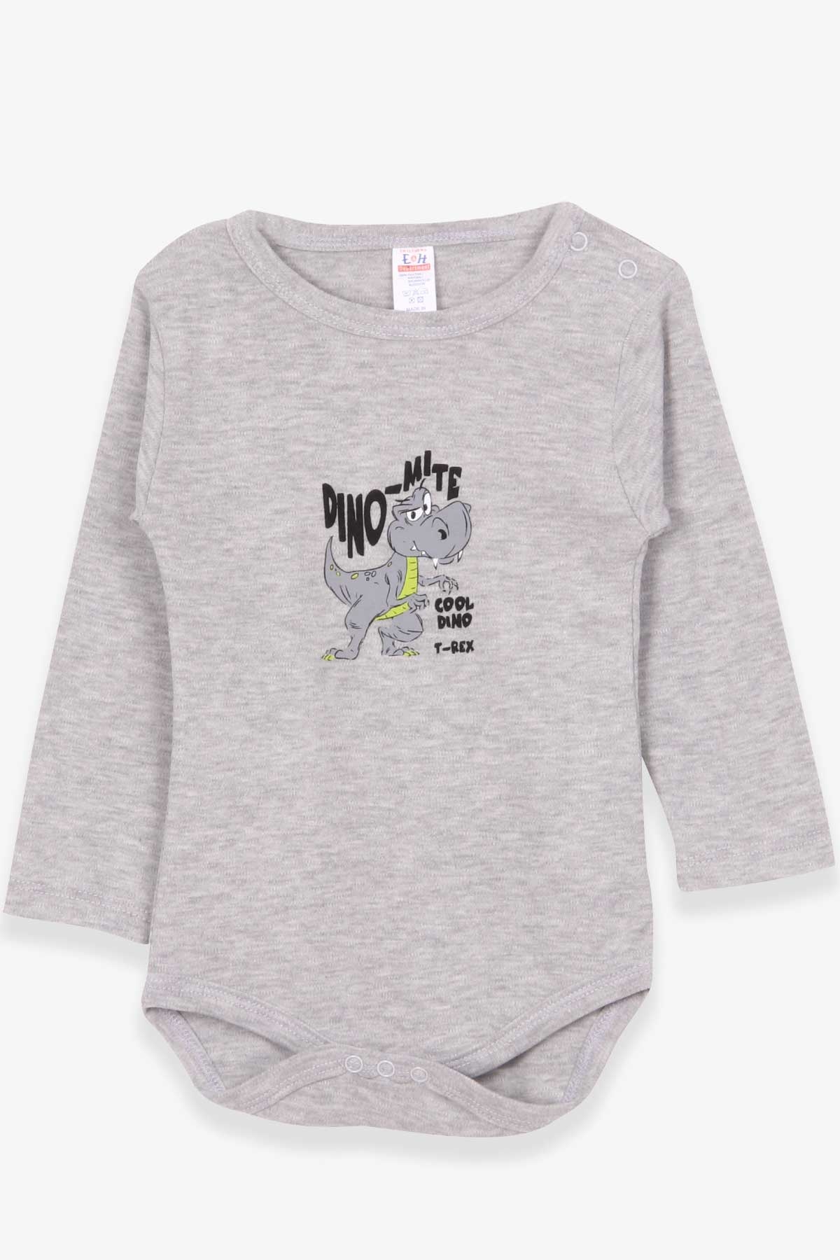 Breeze Erkek Bebek Çıtçıtlı Body Dinozor Baskılı Gri Melanj (9 Ay-2 Yaş)