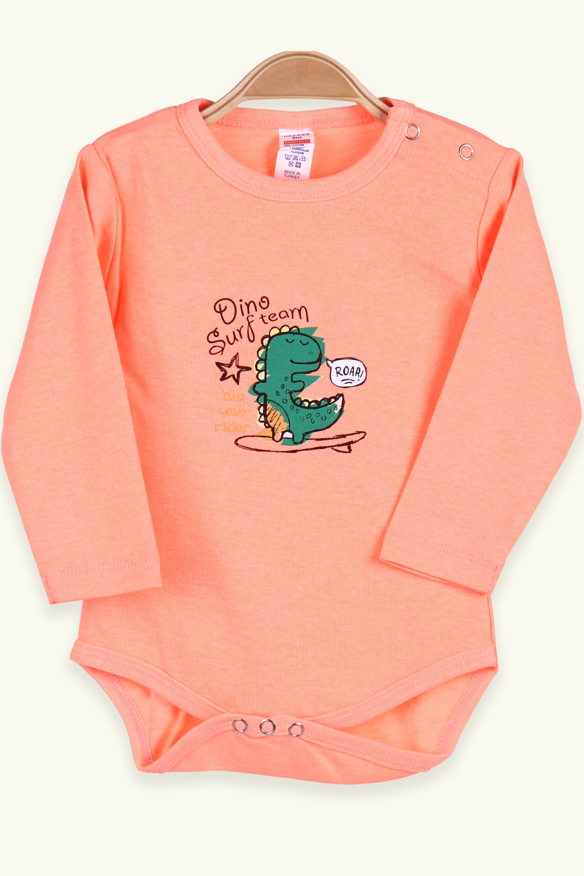 Breeze Erkek Bebek Çıtçıtlı Body Dinozor Baskılı Turuncu (9 Ay-3 Yaş)
