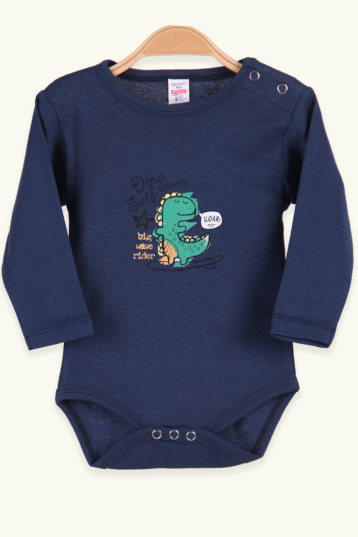 Breeze Erkek Bebek Çıtçıtlı Body Dinozor Baskılı Lacivert (9 Ay-3 Yaş)