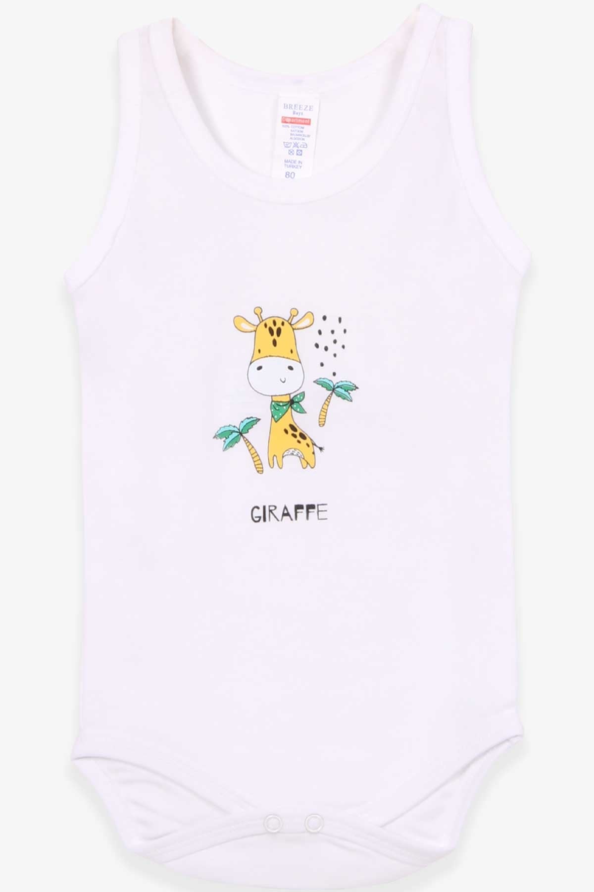 Breeze Erkek Bebek Çıtçıtlı Body Fularlı Zürafa Baskılı Beyaz (9 Ay-3 Yaş)