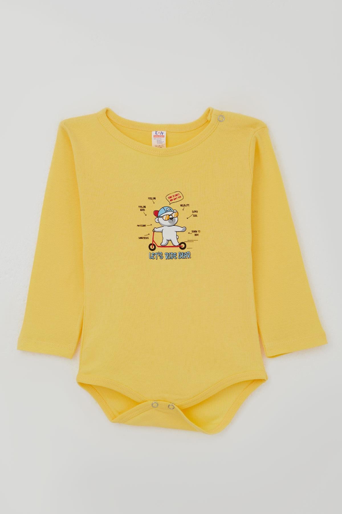 Breeze Erkek Bebek Çıtçıtlı Body Gözlüklü Ayıcık Baskılı Sarı (9 Ay-3 Yaş)