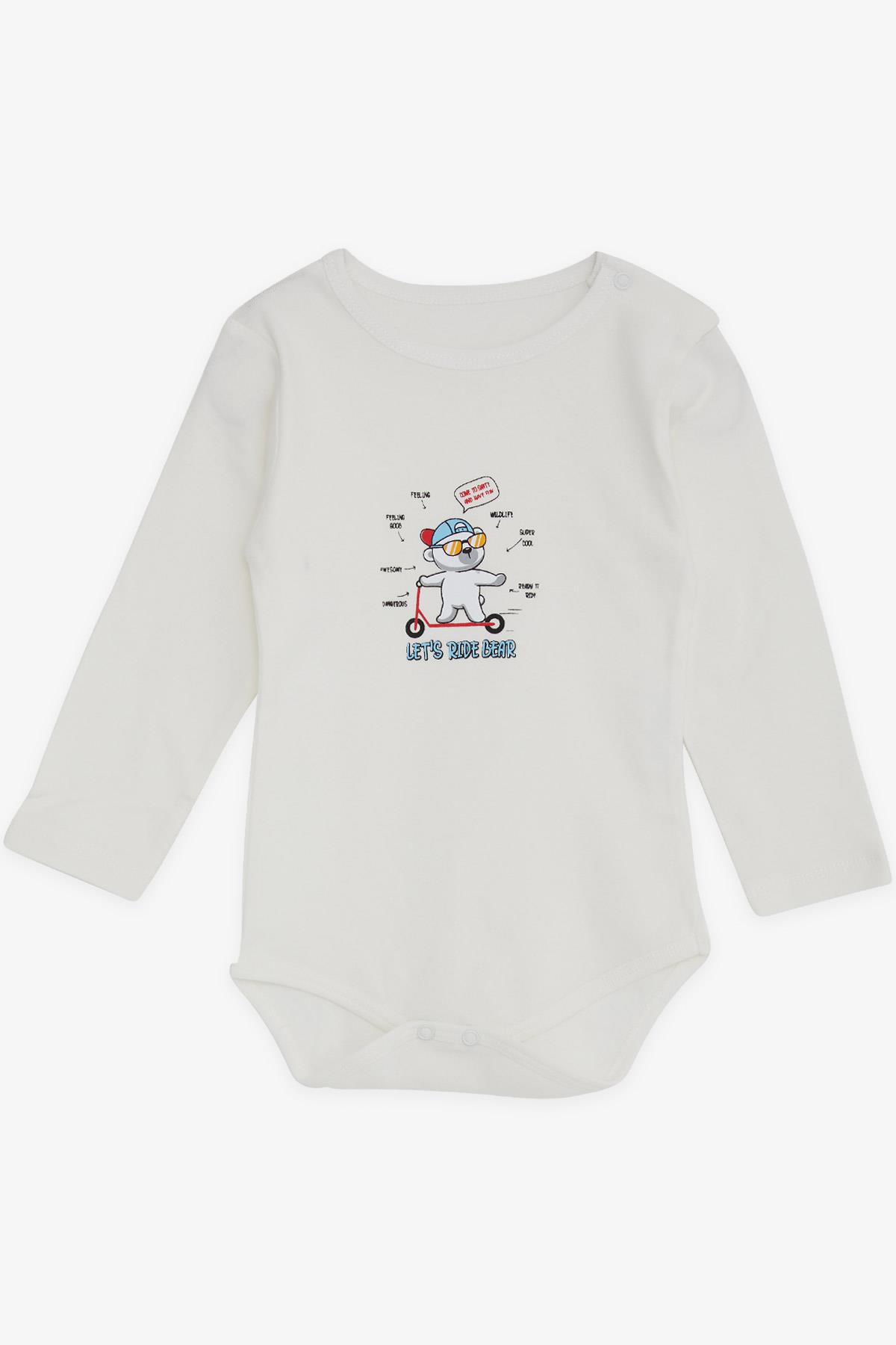 Breeze Erkek Bebek Çıtçıtlı Body Gözlüklü Ayıcık Baskılı Ekru (9 Ay-3 Yaş)