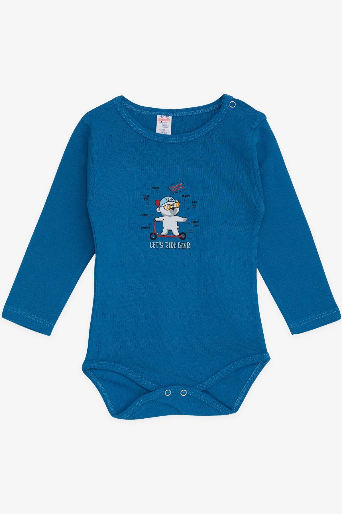 Breeze Erkek Bebek Çıtçıtlı Body Gözlüklü Ayıcık Baskılı İndigo (9 Ay-3 Yaş)