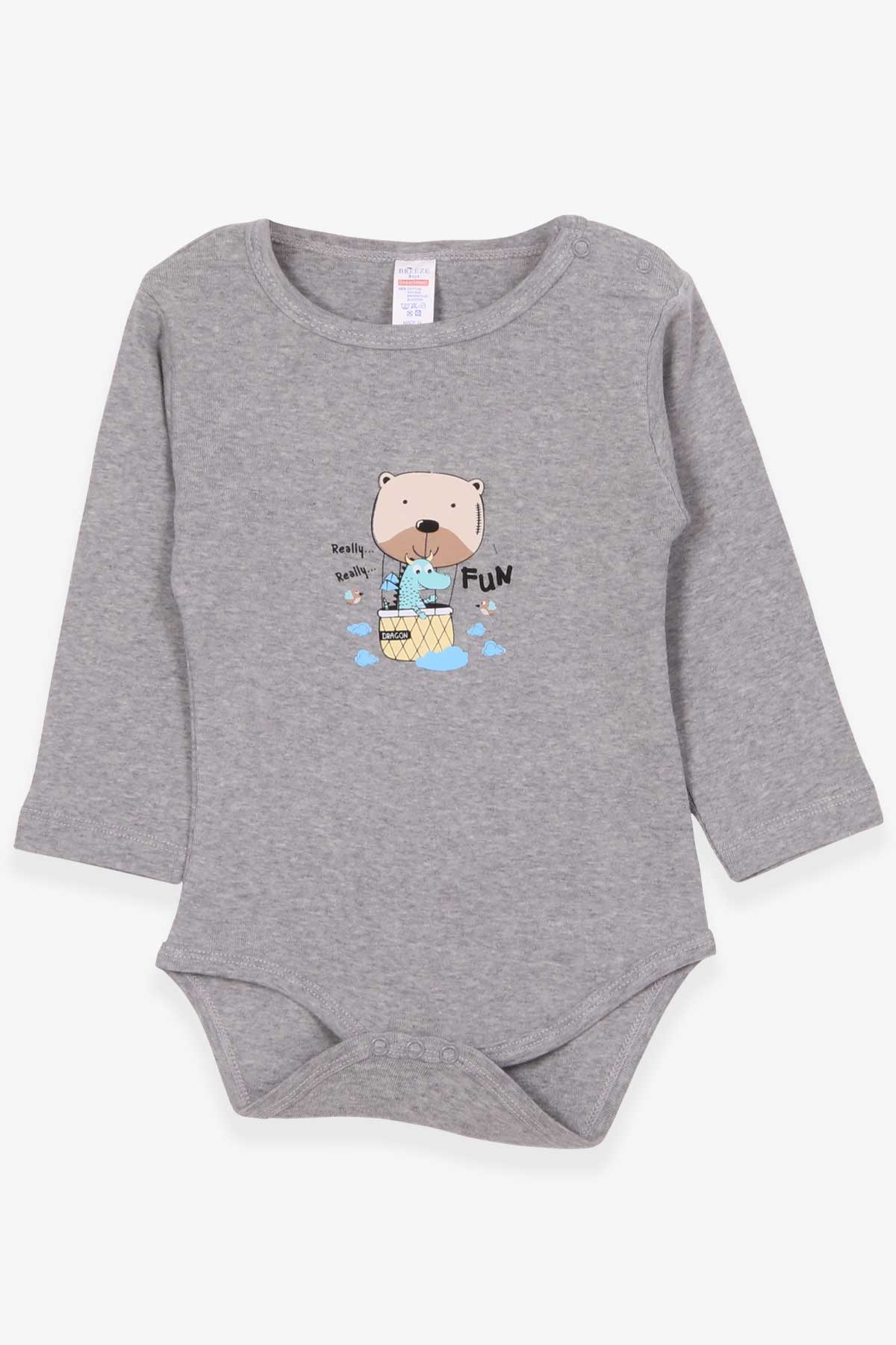 Breeze Erkek Bebek Çıtçıtlı Body Hayvancık Baskılı Gri Melanj (9 Ay-3 Yaş)