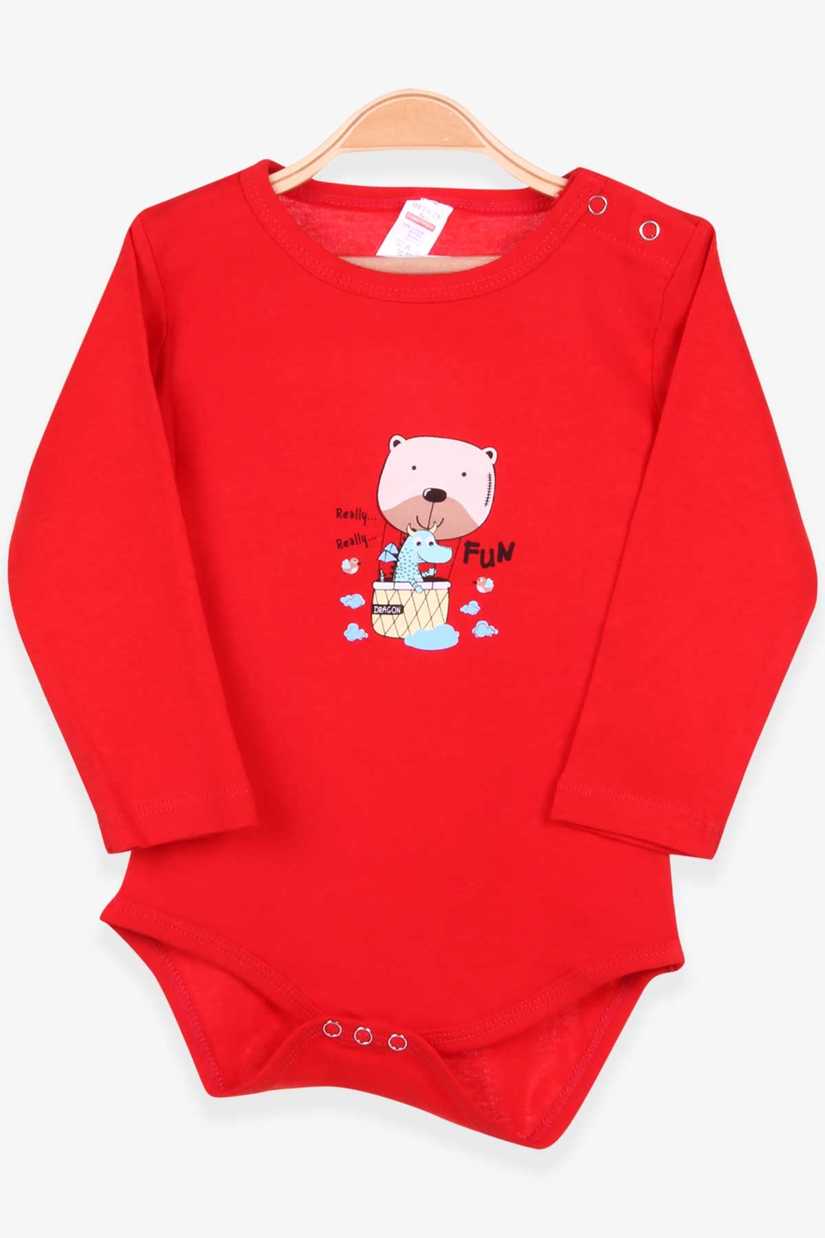 Breeze Erkek Bebek Çıtçıtlı Body Hayvancık Baskılı Kırmızı (9 Ay-3 Yaş)