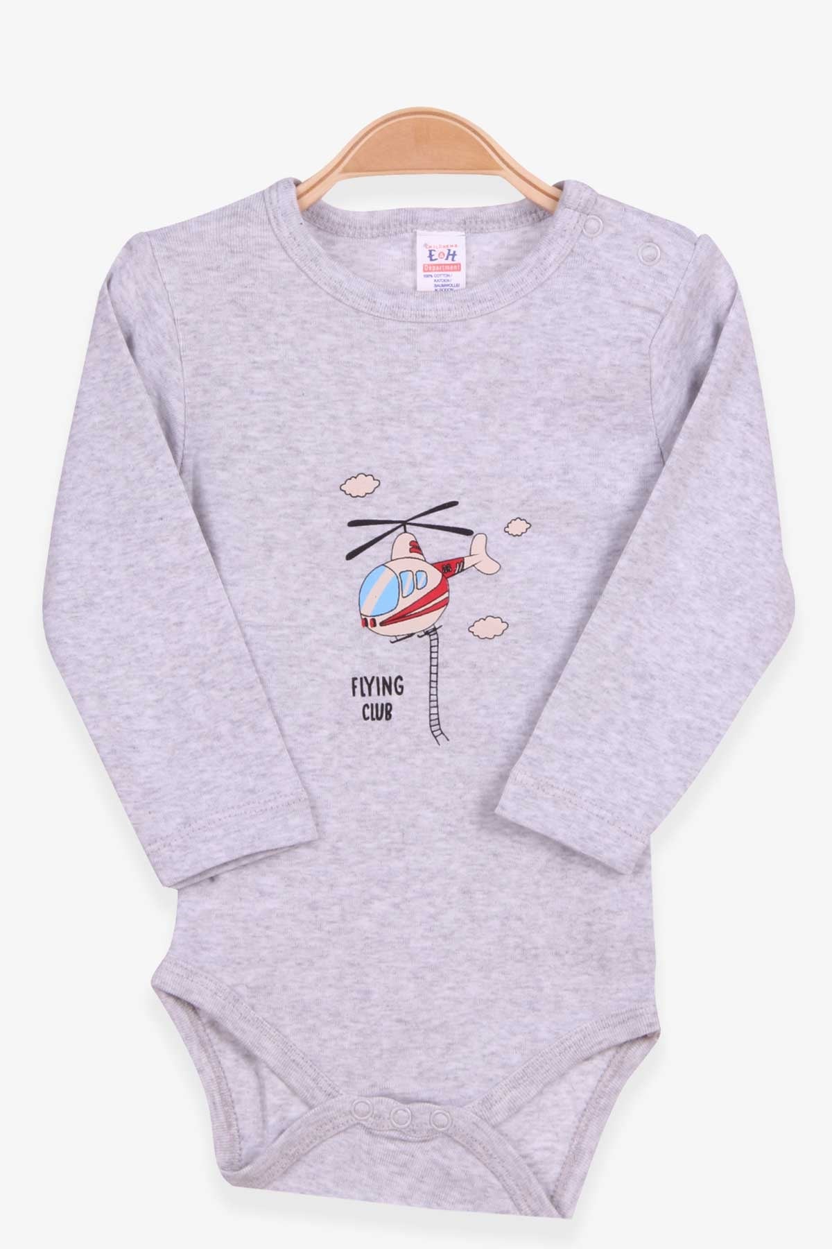 Breeze Erkek Bebek Çıtçıtlı Body Helikopter Baskılı Açık Gri Melanj (9 Ay-3 Yaş)