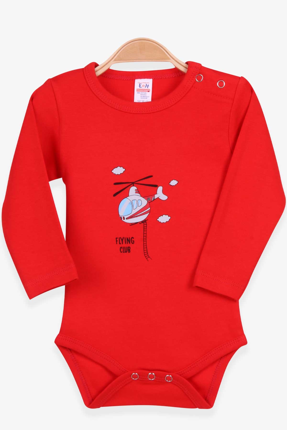Breeze Erkek Bebek Çıtçıtlı Body Helikopter Baskılı Kırmızı (9 Ay-3 Yaş)