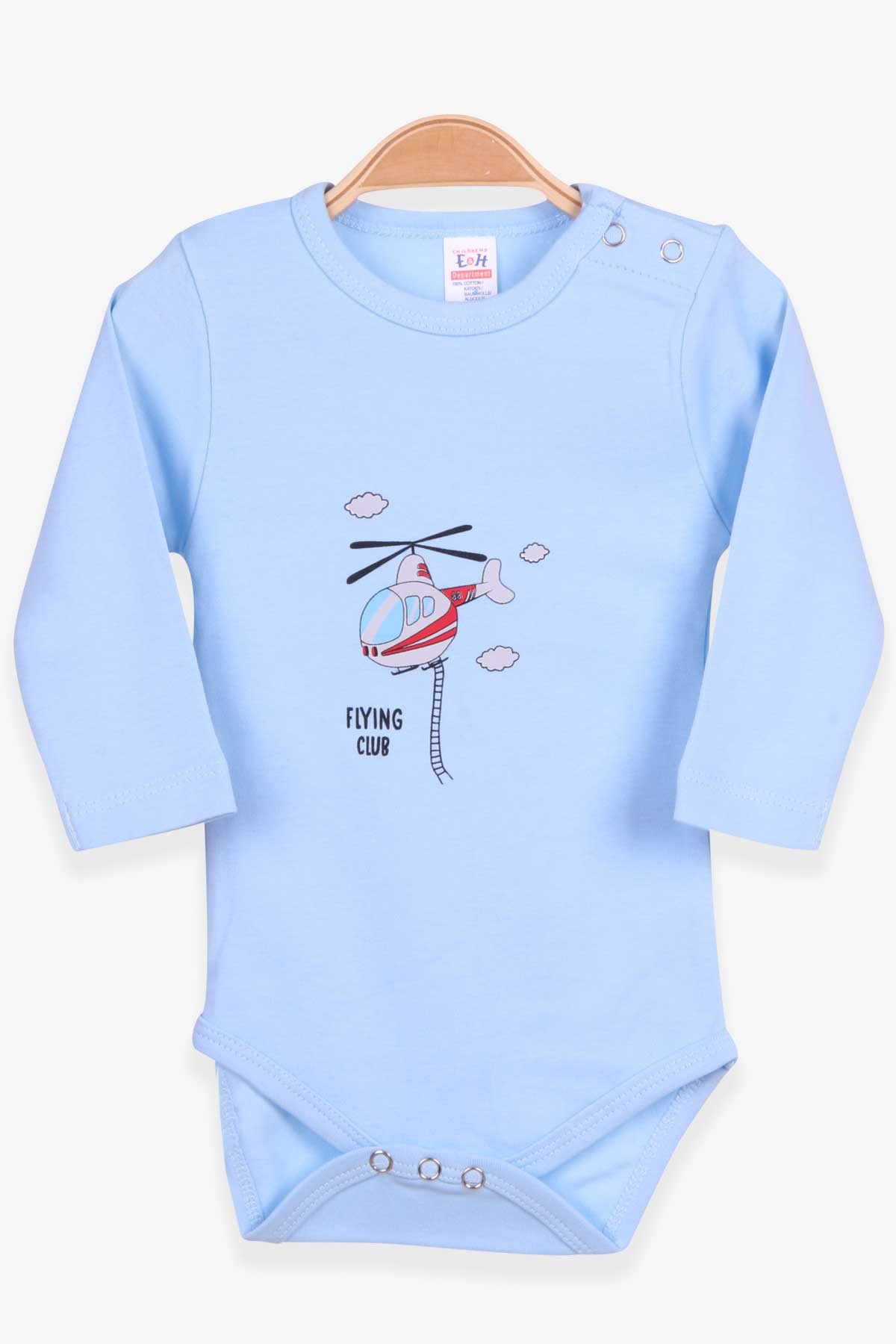 Breeze Erkek Bebek Çıtçıtlı Body Helikopter Baskılı Bebe Mavisi (9 Ay-3 Yaş)