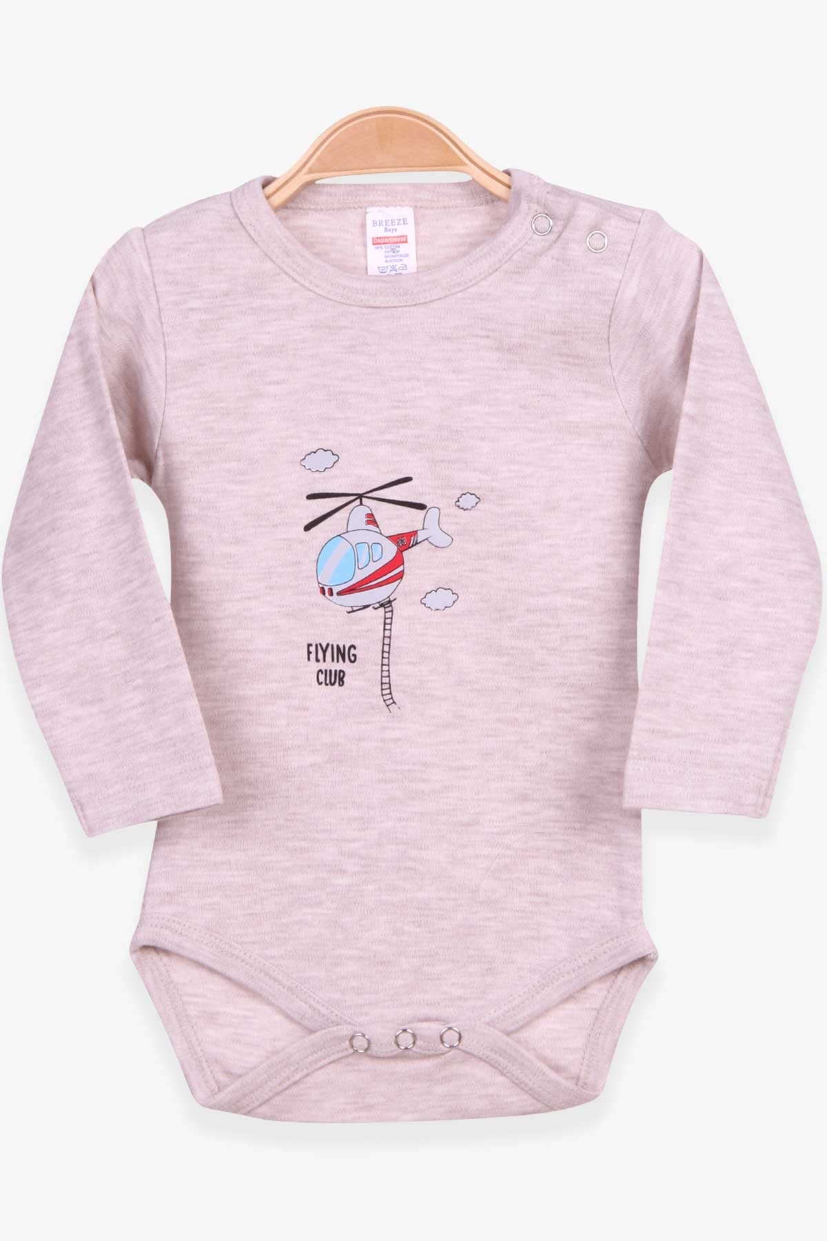 Breeze Erkek Bebek Çıtçıtlı Body Helikopter Baskılı Bej Melanj (9 Ay-3 Yaş)