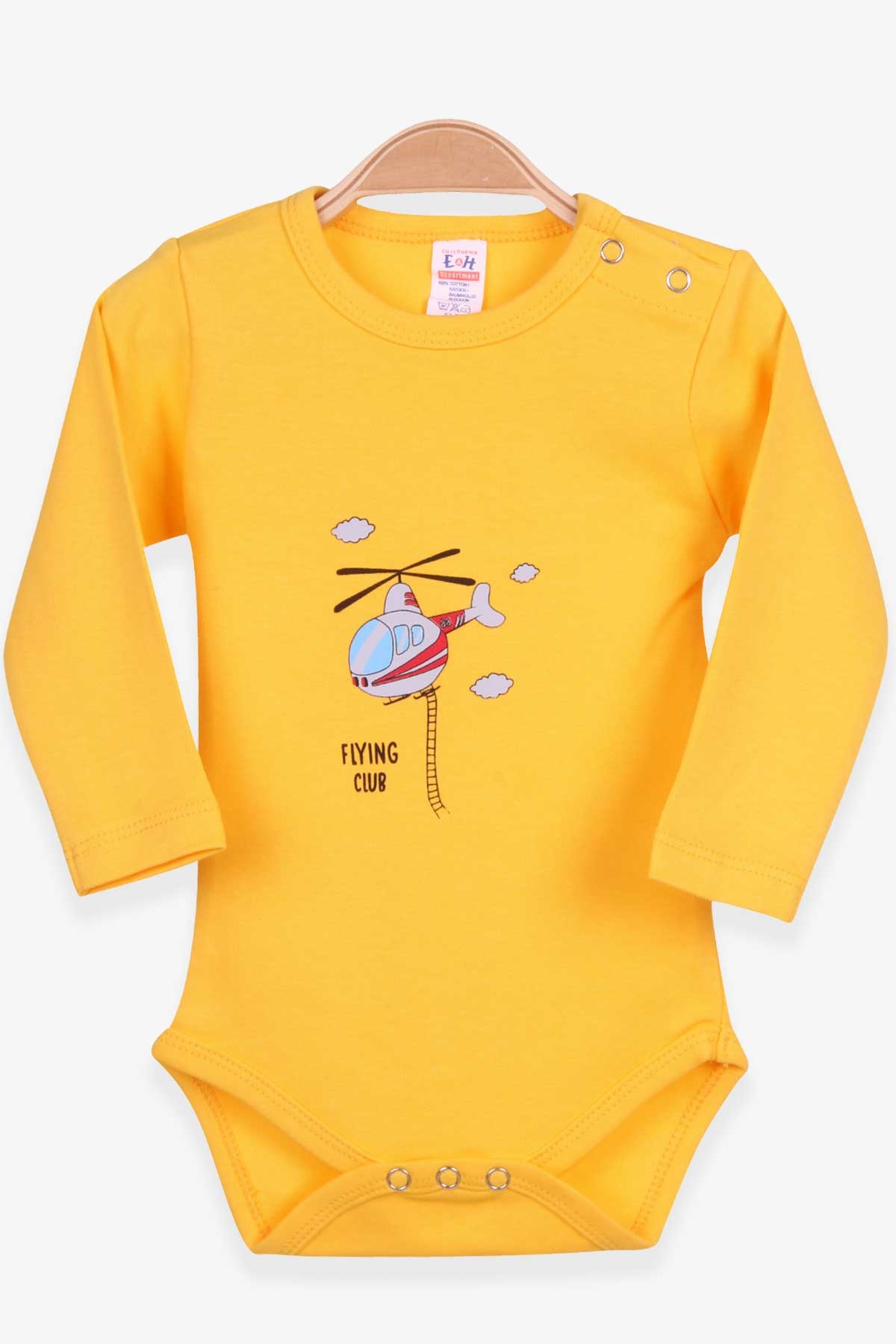 Breeze Erkek Bebek Çıtçıtlı Body Helikopter Baskılı Hardal Sarı (9 Ay-3 Yaş)