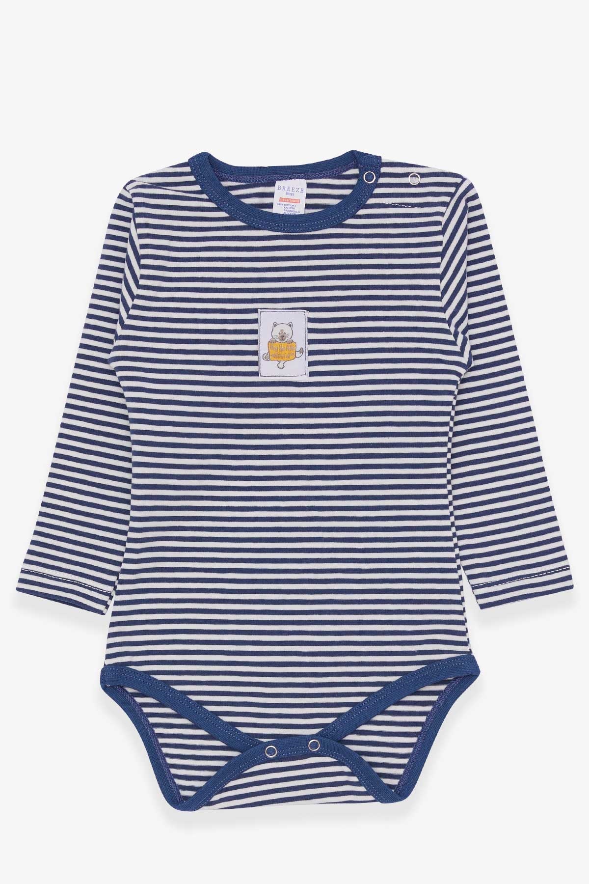 Breeze Erkek Bebek Çıtçıtlı Body Kedicik Baskılı İndigo (9 Ay-3 Yaş)