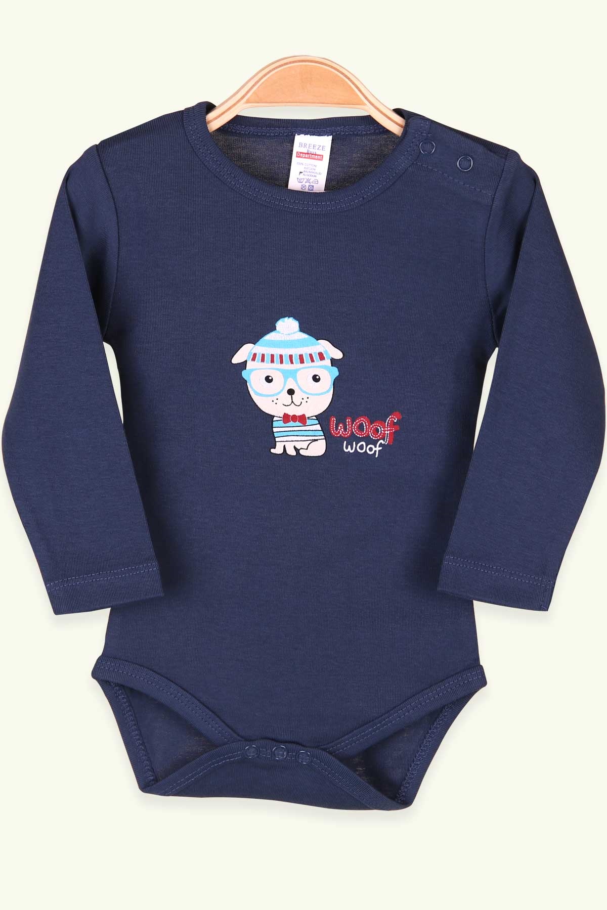 Breeze Erkek Bebek Çıtçıtlı Body Köpekli Baskılı İndigo (9 Ay-3 Yaş)