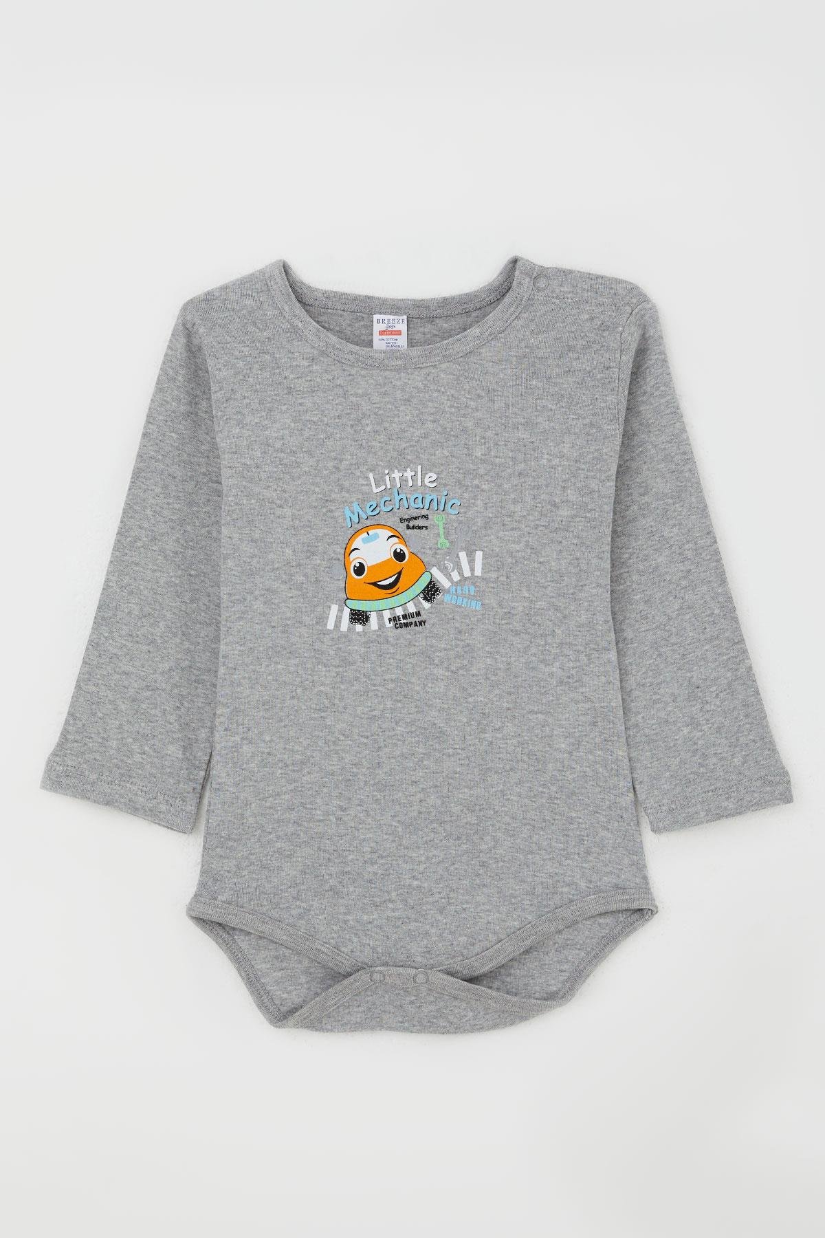 Breeze Erkek Bebek Çıtçıtlı Body Küçük Tamirci Koyu Gri Melanj (9 Ay-3 Yaş)