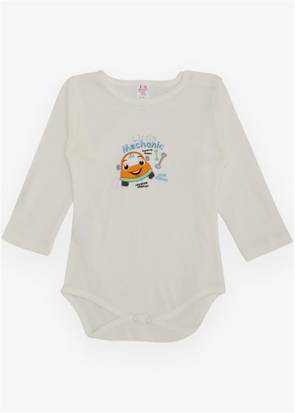 Breeze Erkek Bebek Çıtçıtlı Body KüçükTamirci Ekru (9 Ay-3 Yaş)