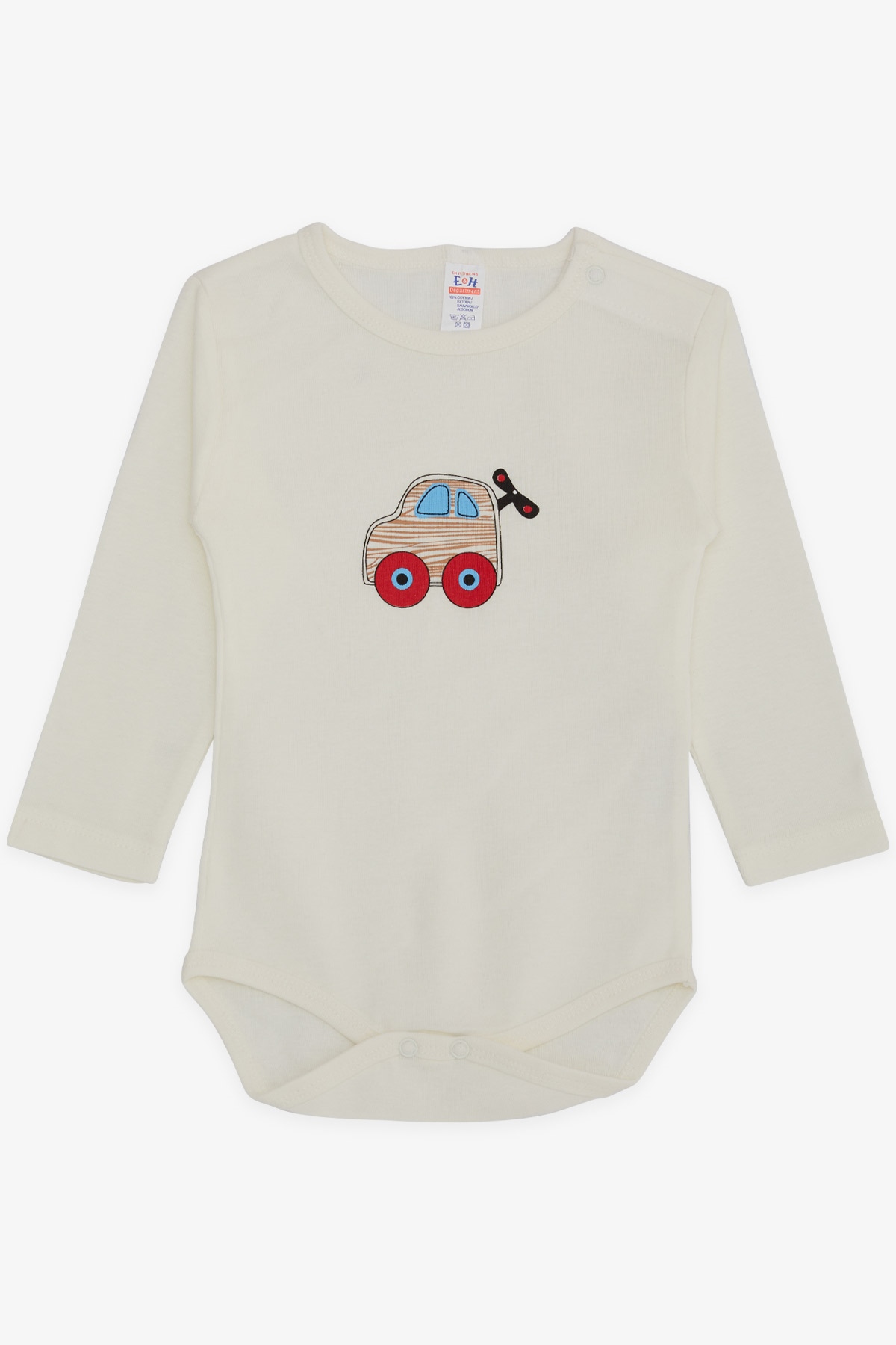 Breeze Erkek Bebek Çıtçıtlı Body Kurmalı Araba Baskılı Ekru (9 Ay-3 Yaş)