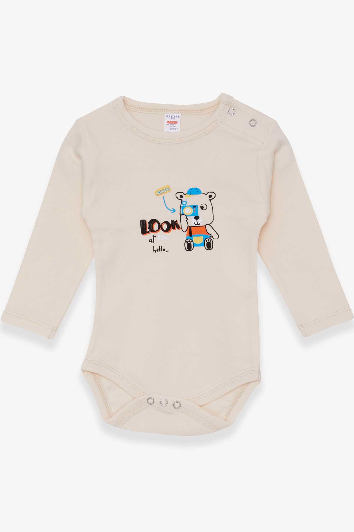 Breeze Erkek Bebek Çıtçıtlı Body Maceracı Ayıcık Baskılı Krem (9 Ay-3 Yaş)