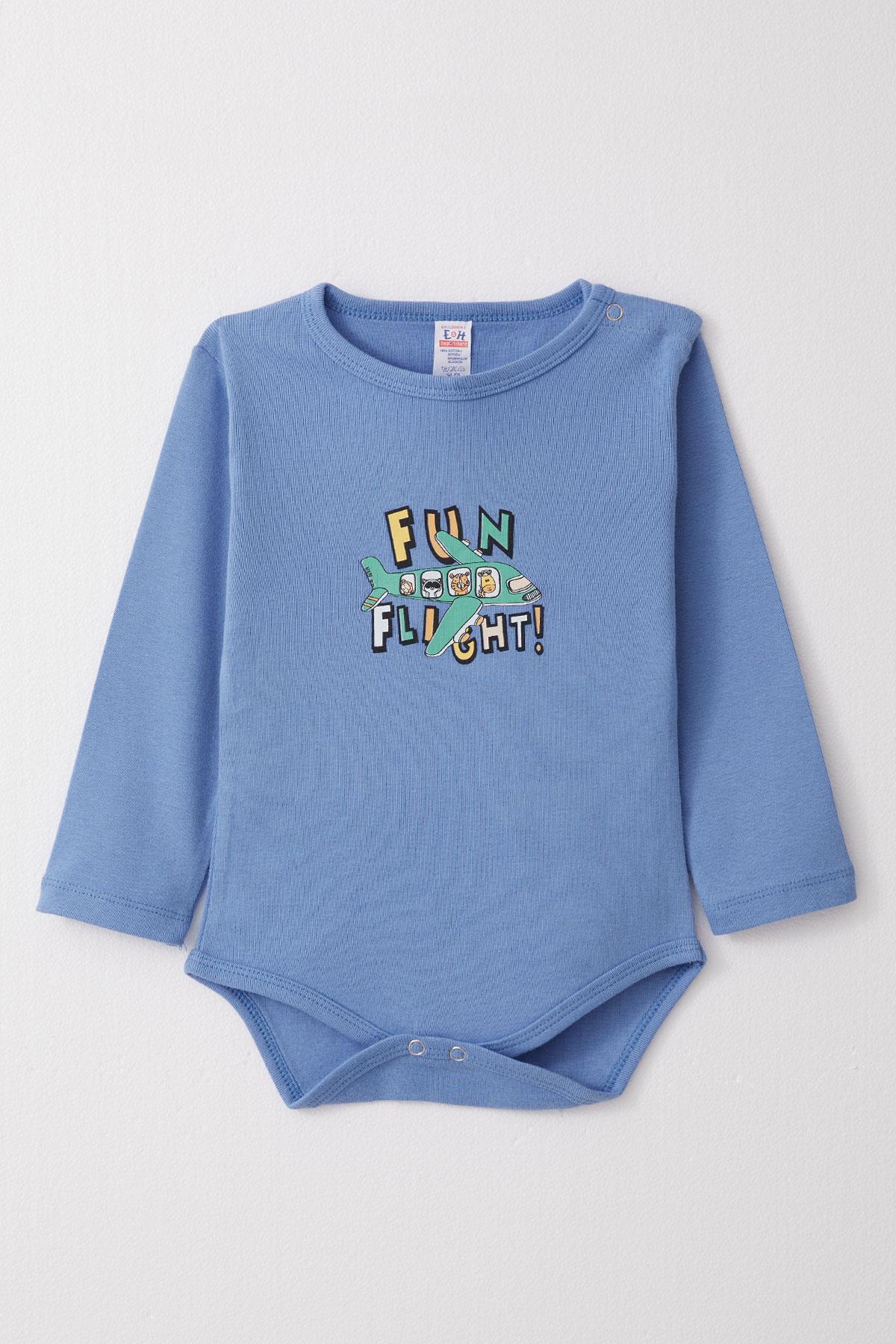 Breeze Erkek Bebek Çıtçıtlı Body Pilot Hayvancıklar Baskılı Mavi (9 Ay-3 Yaş)