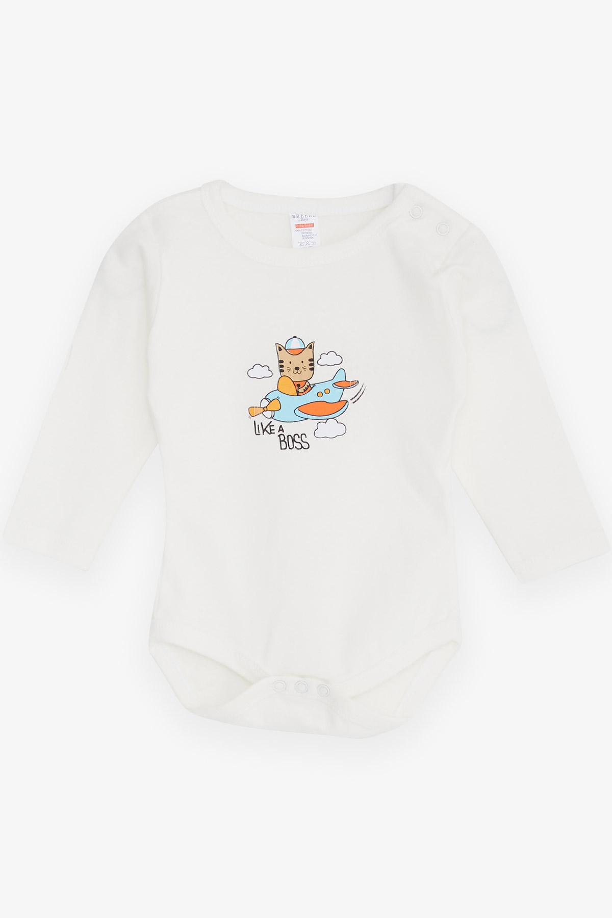 Breeze Erkek Bebek Çıtçıtlı Body Pilot Kedicik Baskılı Ekru (9 Ay-3 Yaş)
