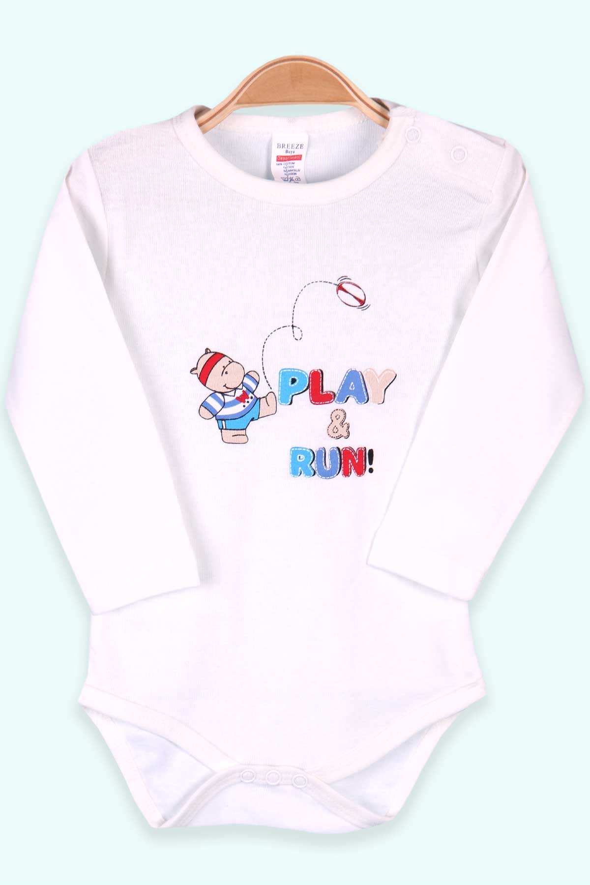 Breeze Erkek Bebek Çıtçıtlı Body Play-Run Baskılı Beyaz (9 Ay-3 Yaş)