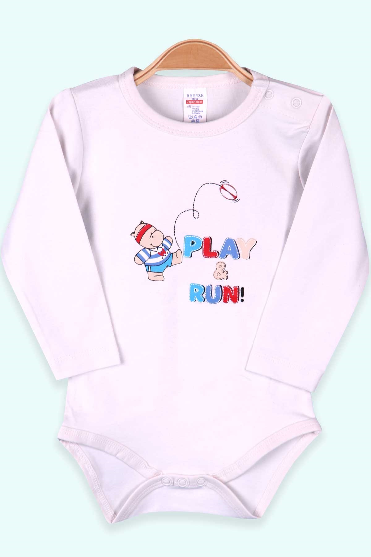 Breeze Erkek Bebek Çıtçıtlı Body Play-Run Baskılı Ekru (9 Ay-2 Yaş)