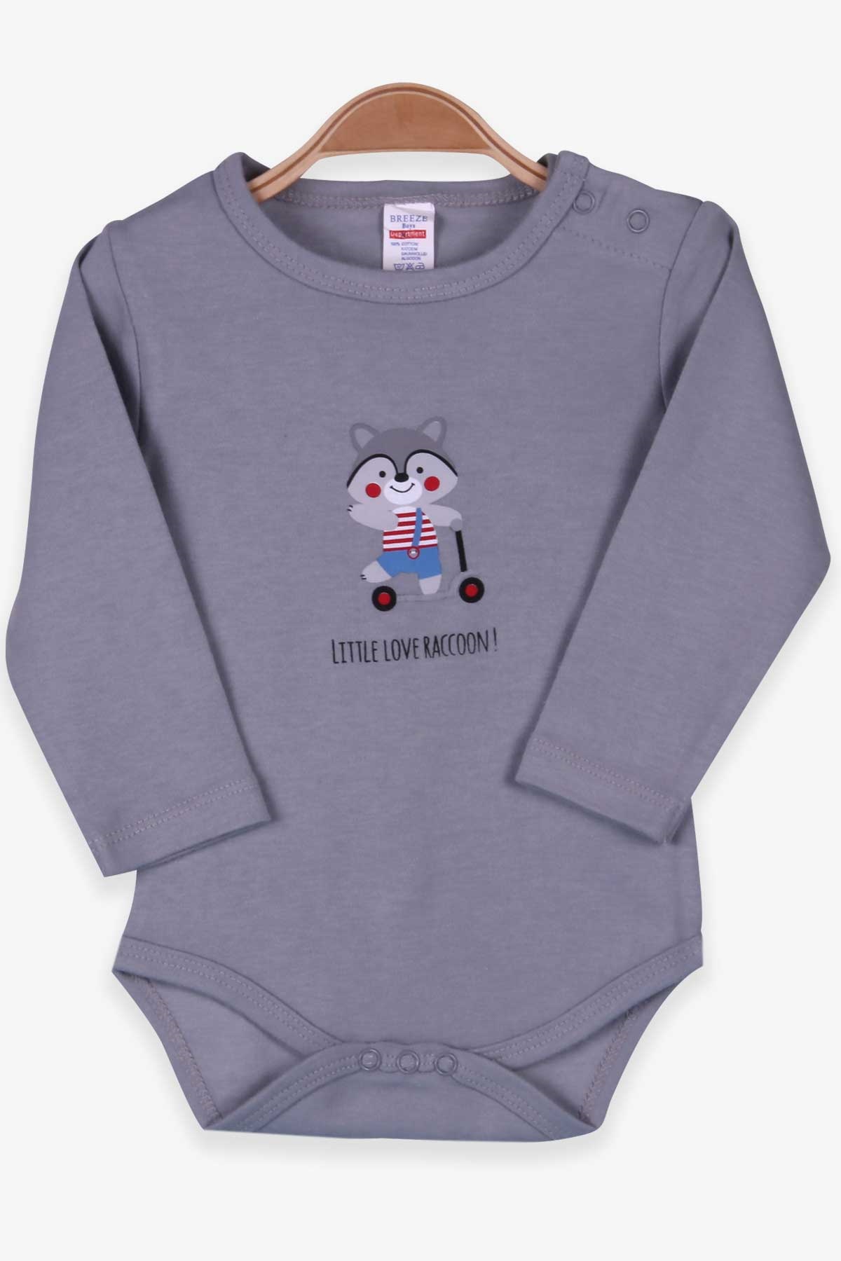 Breeze Erkek Bebek Çıtçıtlı Body Rakun Baskılı Füme (9 Ay-3 Yaş)