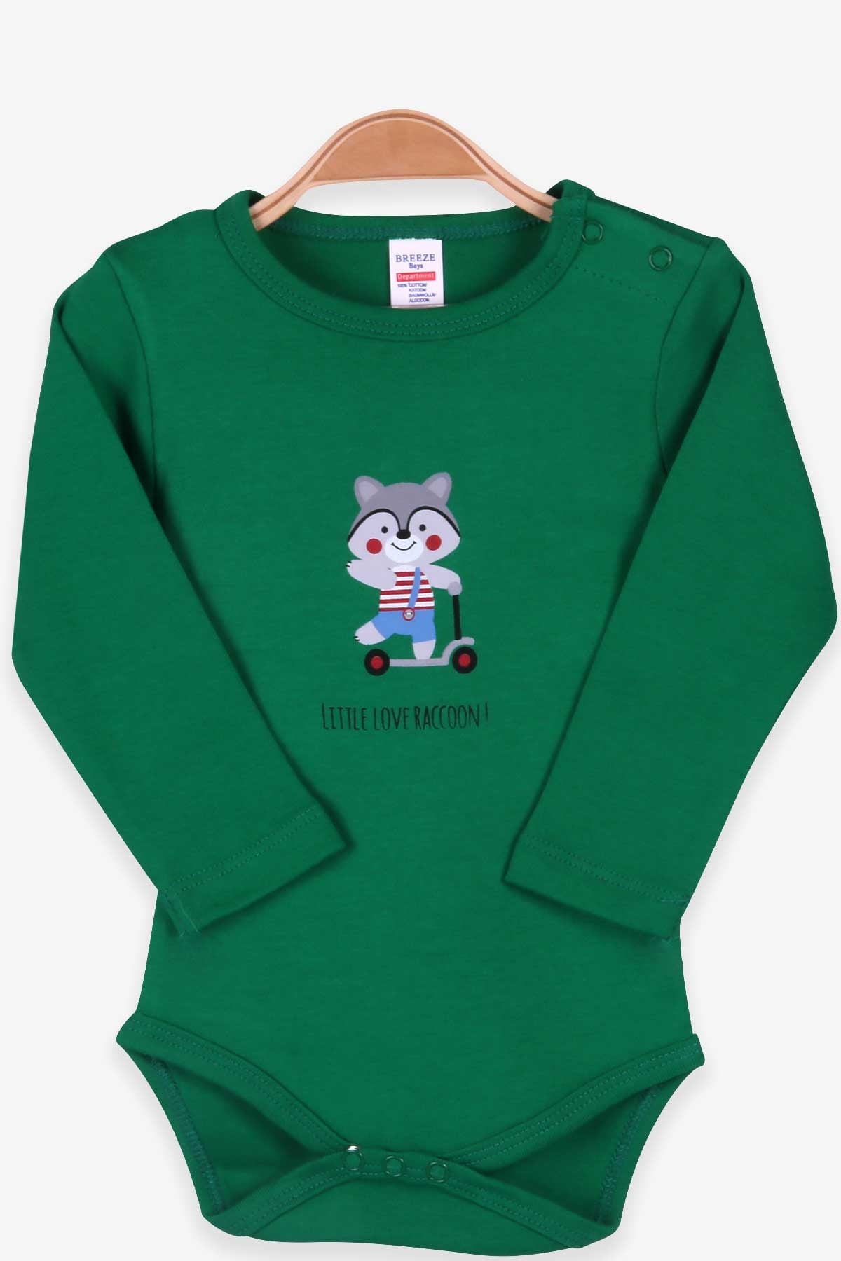 Breeze Erkek Bebek Çıtçıtlı Body Rakun Baskılı Yeşil (9 Ay-3 Yaş)