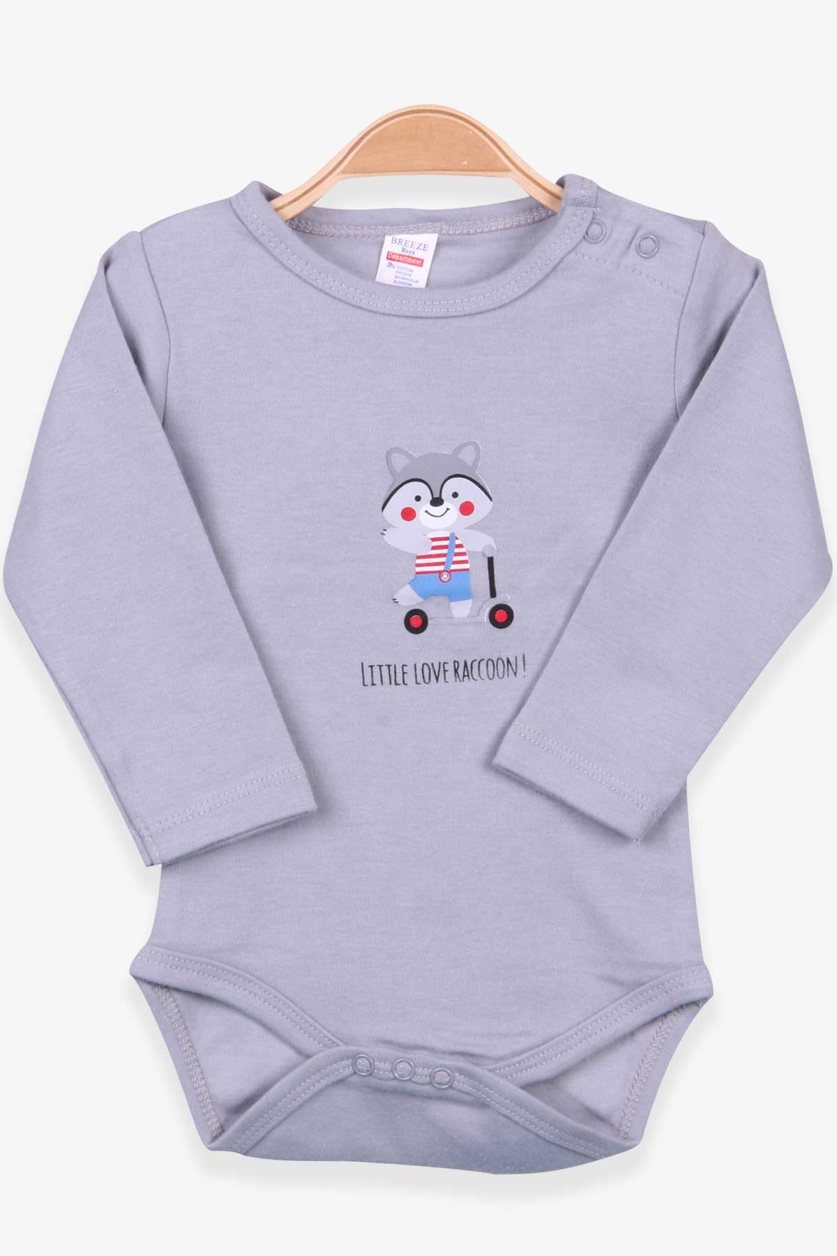 Breeze Erkek Bebek Çıtçıtlı Body Rakun Baskılı Gri (9 Ay-3 Yaş)