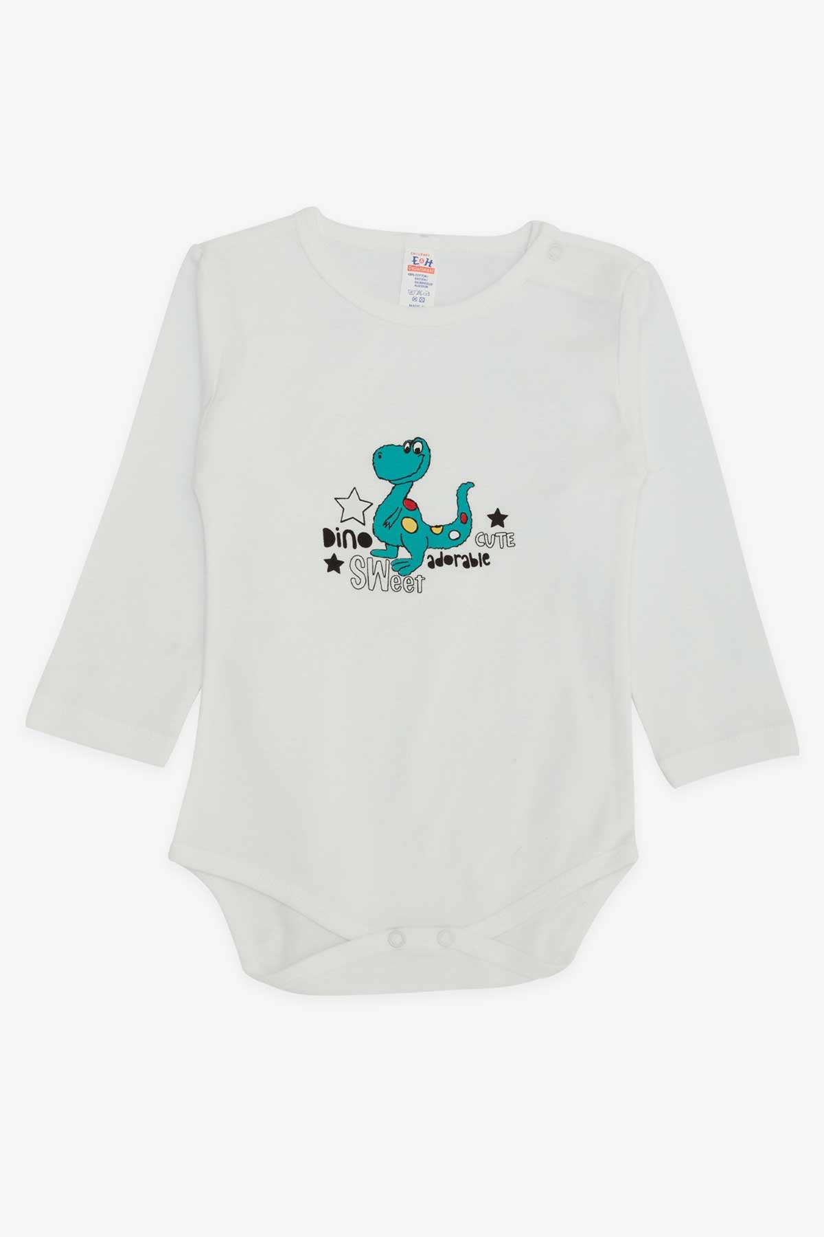 Breeze Erkek Bebek Çıtçıtlı Body Sevimli Dinozor Baskılı Beyaz (9 Ay-3 Yaş)