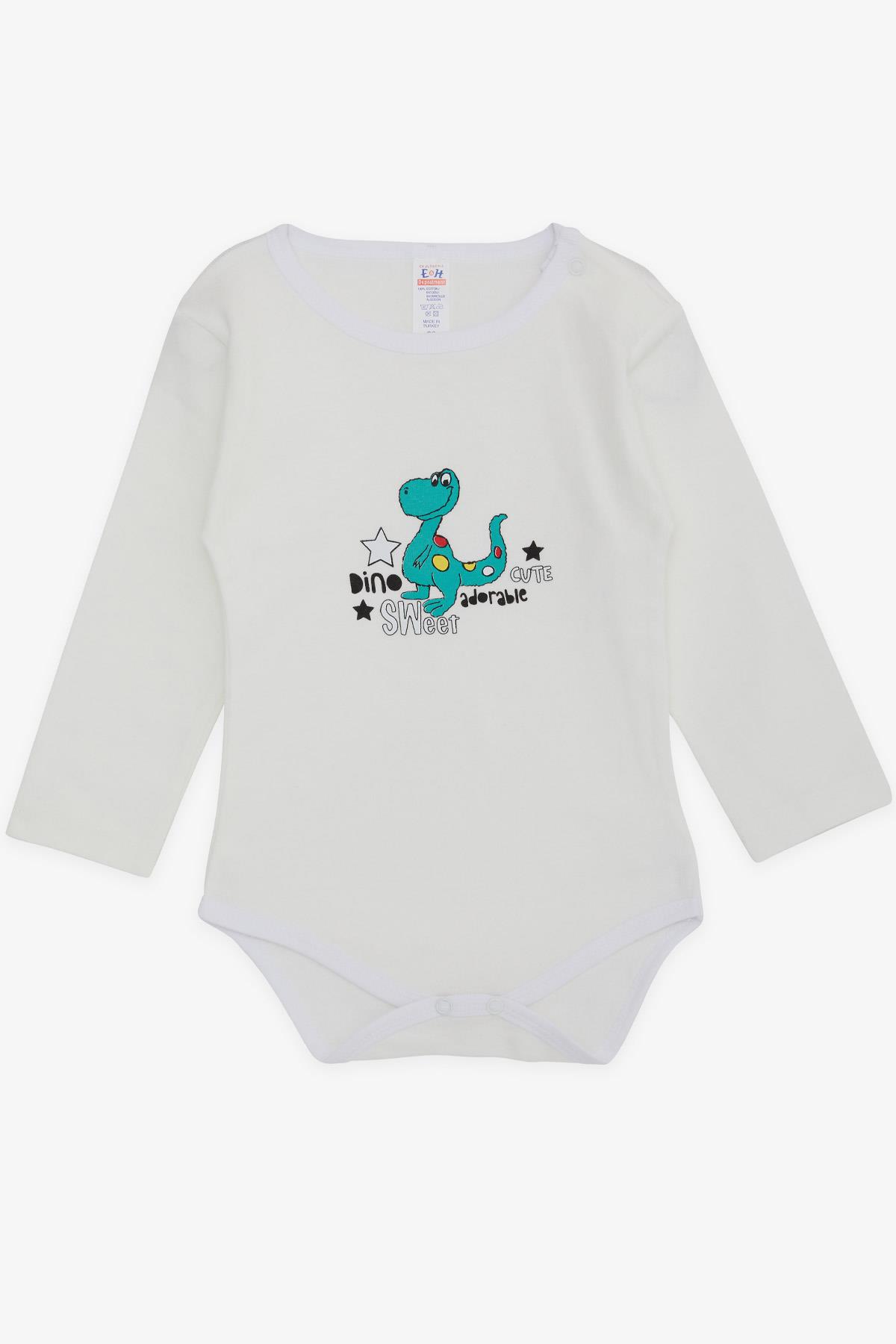 Breeze Erkek Bebek Çıtçıtlı Body Sevimli Dinozor Baskılı Ekru (9 Ay-3 Yaş)