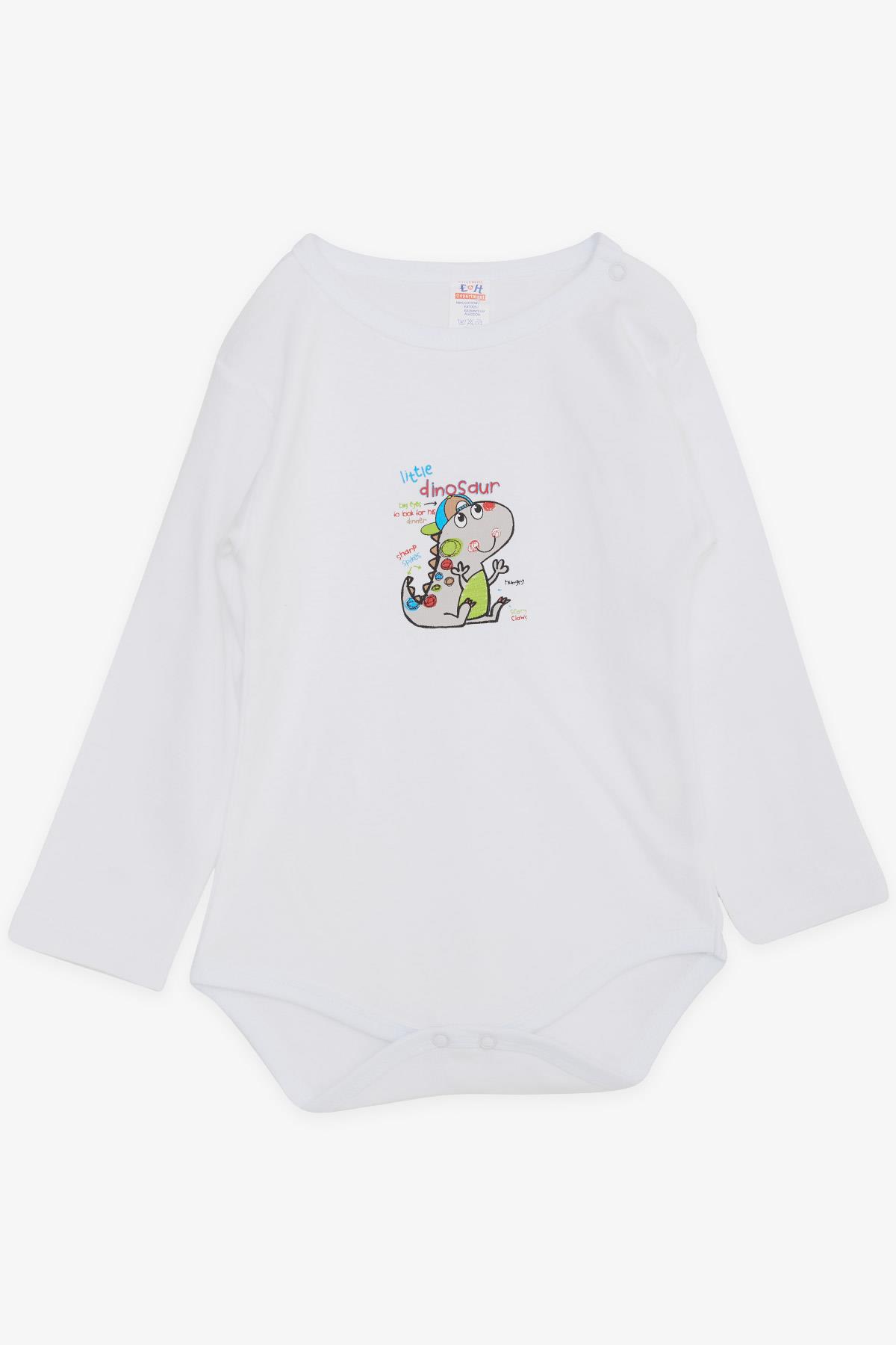 Breeze Erkek Bebek Çıtçıtlı Body Sevimli Dinozor Baskılı Beyaz (9 Ay-3 Yaş)