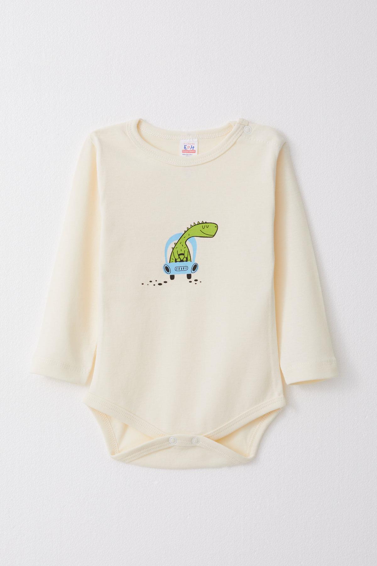 Breeze Erkek Bebek Çıtçıtlı Body Sevimli Dinozor Baskılı Krem (9 Ay-1.5 Yaş)