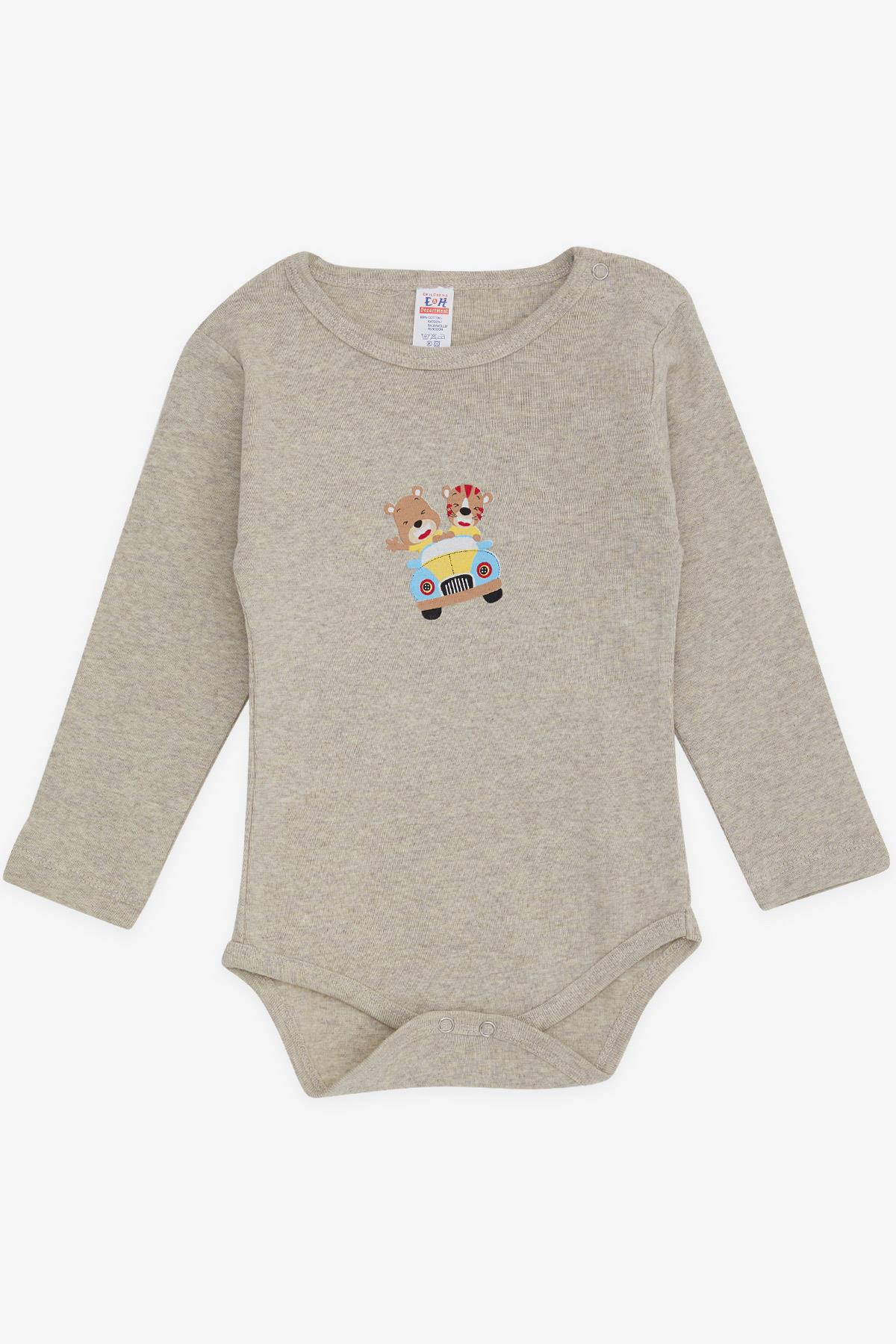 Breeze Erkek Bebek Çıtçıtlı Body Şoför Hayvancık Baskılı Bej (9 Ay-3 Yaş)
