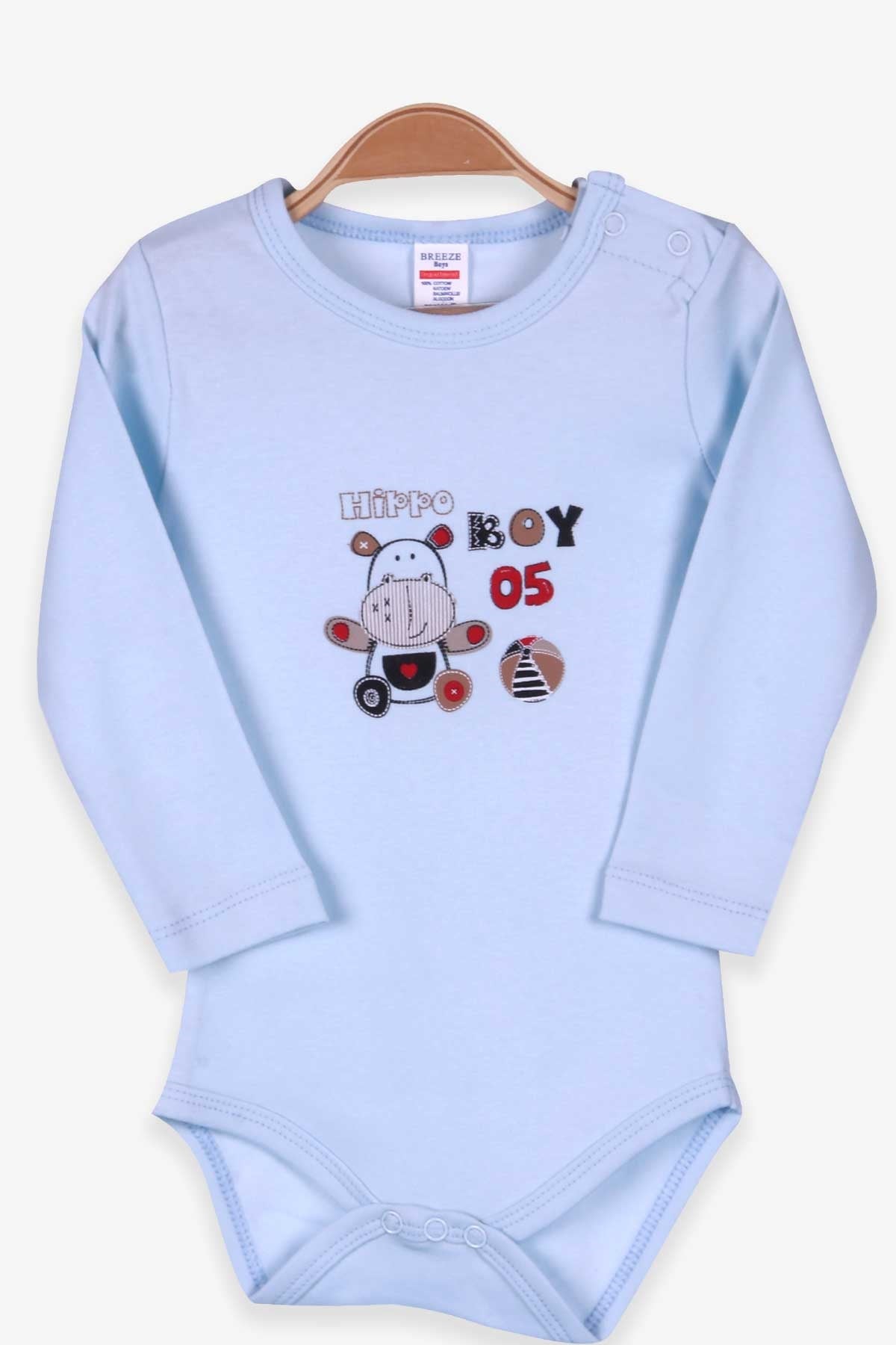 Breeze Erkek Bebek Çıtçıtlı Body Su Aygırı Baskılı Bebe Mavisi (1-3 Yaş)