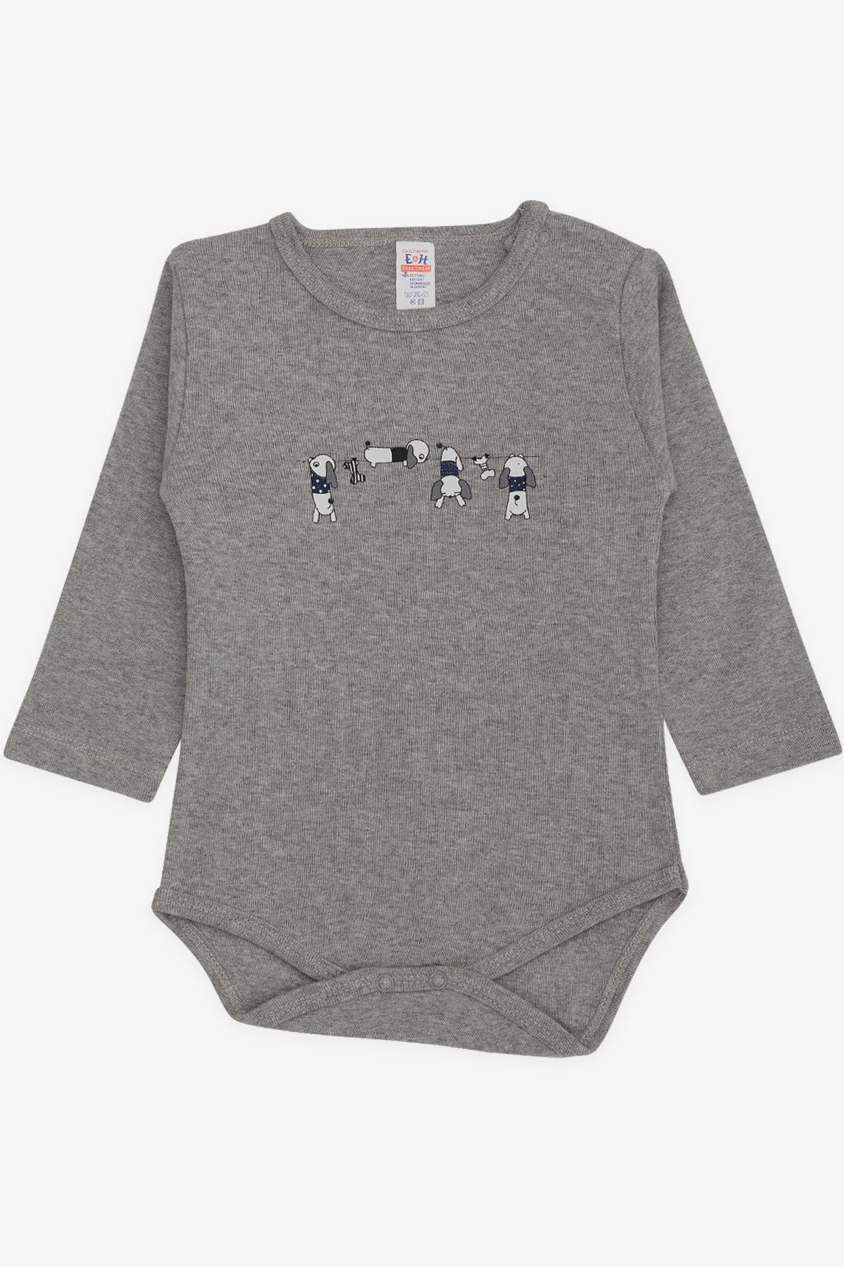 Breeze Erkek Bebek Çıtçıtlı Body Yaramaz Köpekçik Baskılı Koyu Gri Melanj (9 Ay-3 Yaş)
