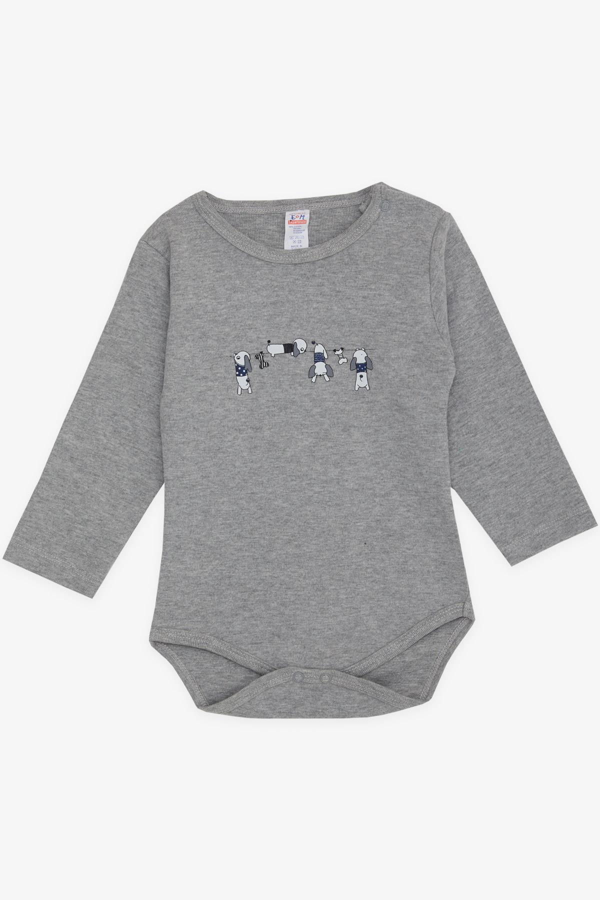 Breeze Erkek Bebek Çıtçıtlı Body Yaramaz Köpekçik Baskılı Koyu Gri Melanj (9 Ay-3 Yaş)